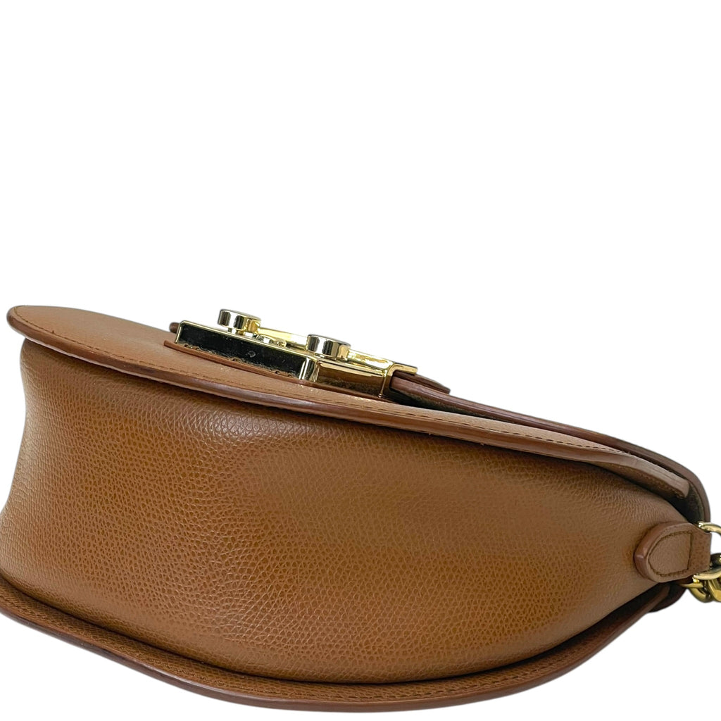 Furla Metropolis Round Crossbody Bag Mini Brown Leather