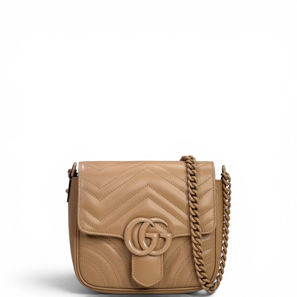 Gucci GG Marmont Shoulder Bag Mini Light Brown Monochrome Matelassé Calfskin