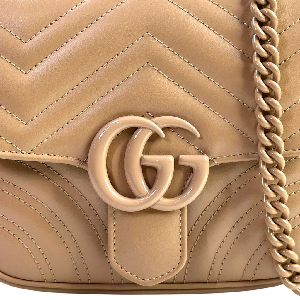 Gucci GG Marmont Shoulder Bag Mini Light Brown Monochrome Matelassé Calfskin