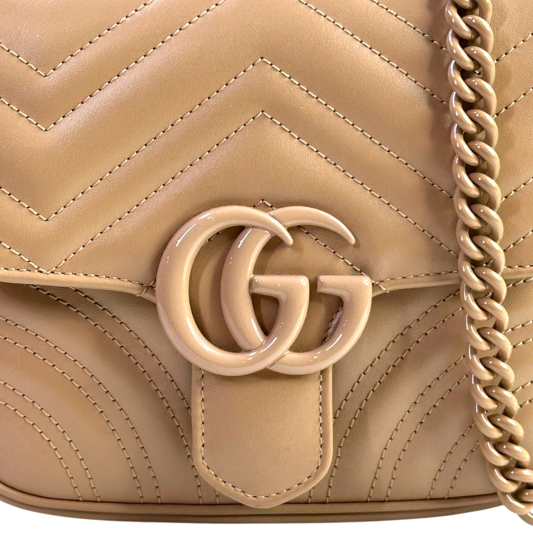 Gucci GG Marmont Shoulder Bag Mini Light Brown Monochrome Matelassé Calfskin