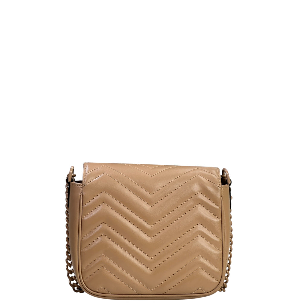 Gucci GG Marmont Shoulder Bag Mini Light Brown Monochrome Matelassé Calfskin