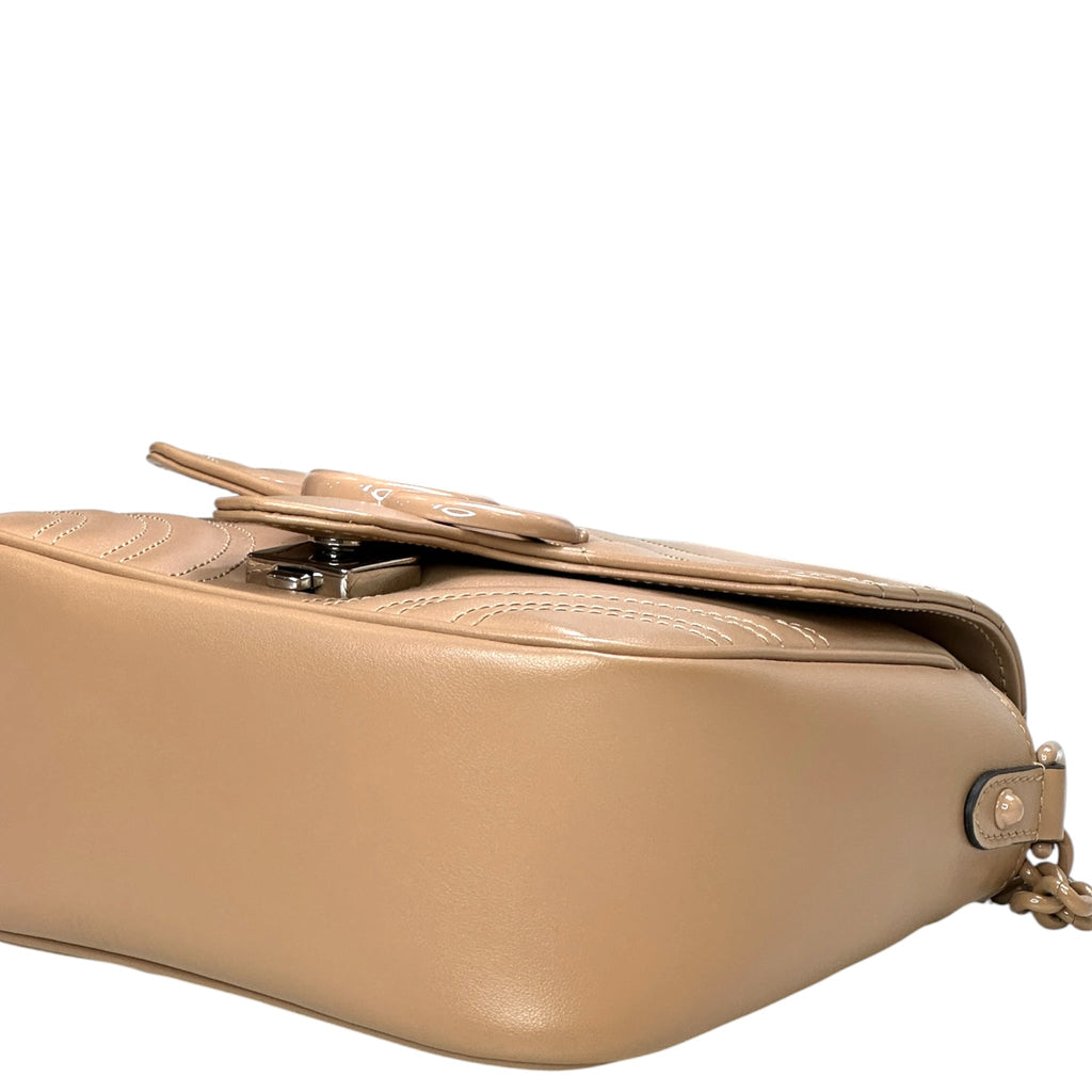 Gucci GG Marmont Shoulder Bag Mini Light Brown Monochrome Matelassé Calfskin