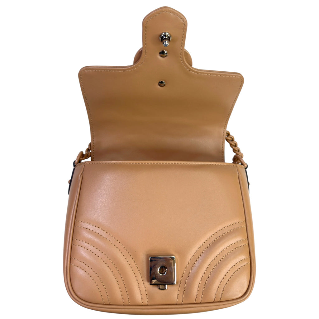 Gucci GG Marmont Shoulder Bag Mini Light Brown Monochrome Matelassé Calfskin
