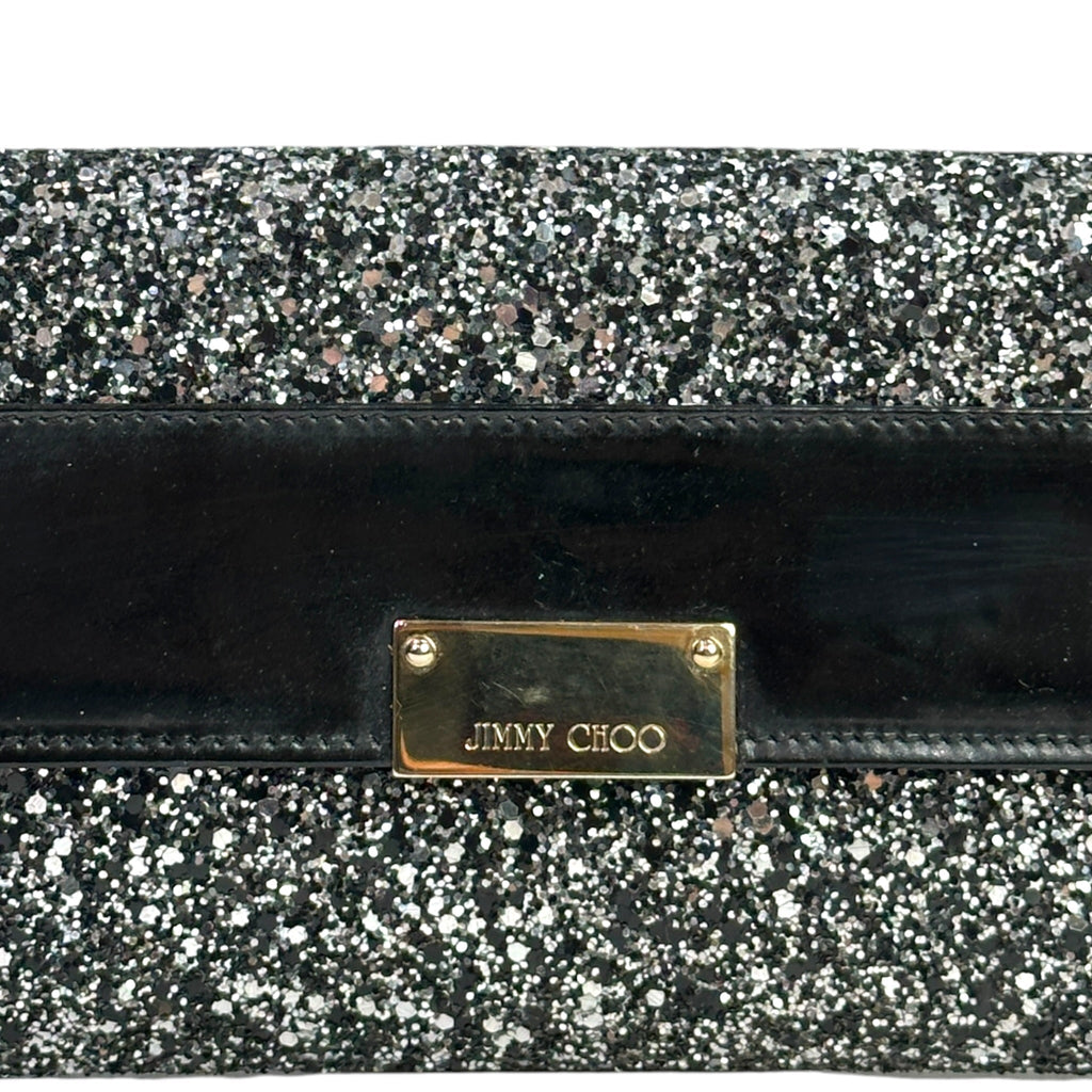 Jimmy Choo Flap Cluth Black/Grey Glitter