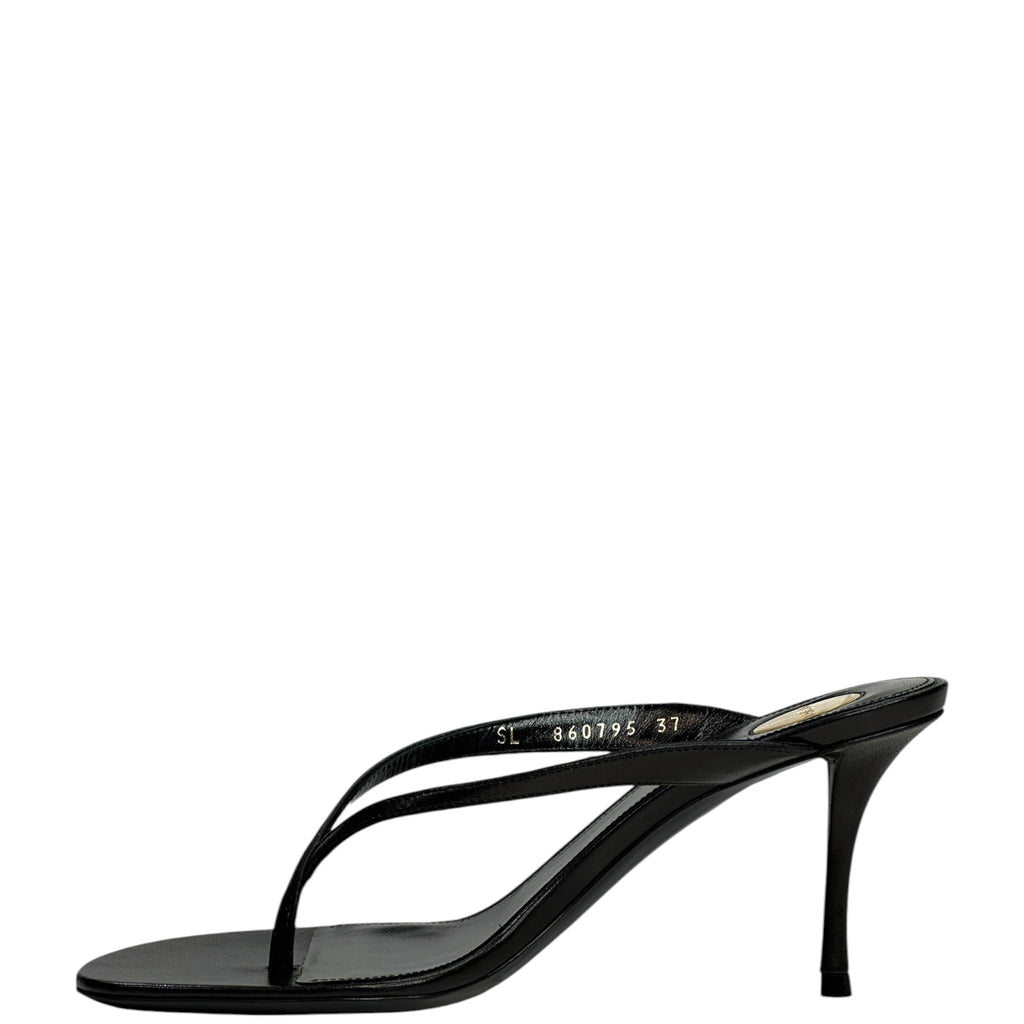 Saint Laurent Sue Thong Mule Sandals Black Leather Size EU 37