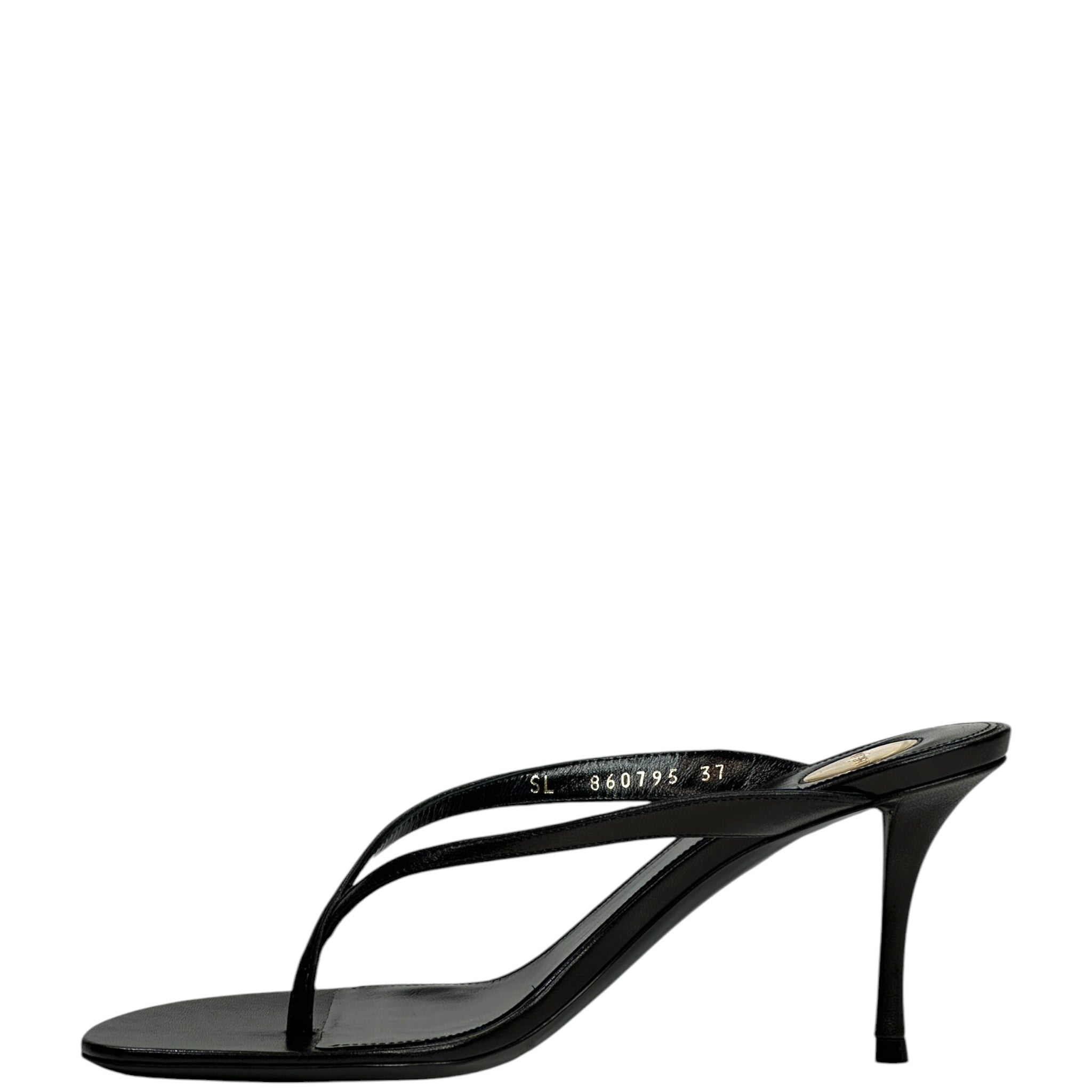 Saint Laurent Sue Thong Mule Sandals Black Leather Size EU 37
