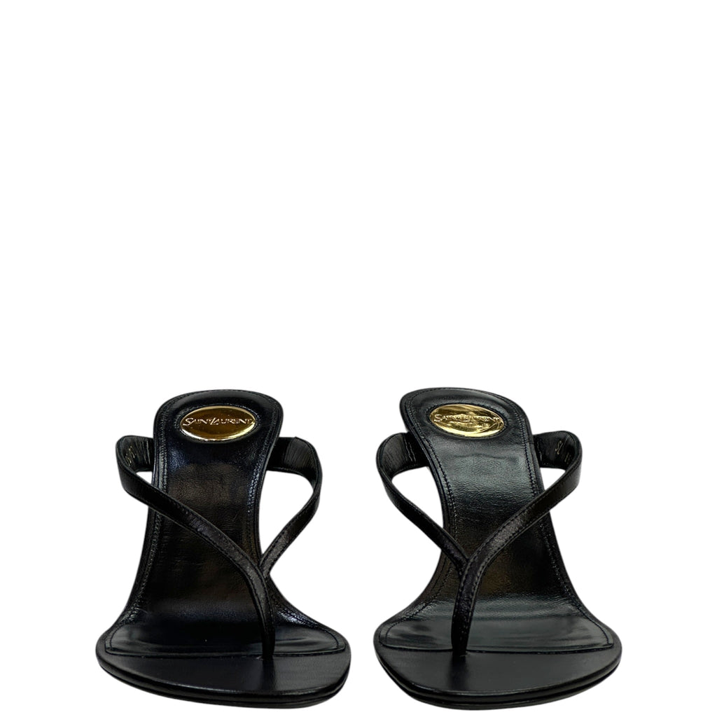Saint Laurent Sue Thong Mule Sandals Black Leather Size EU 37