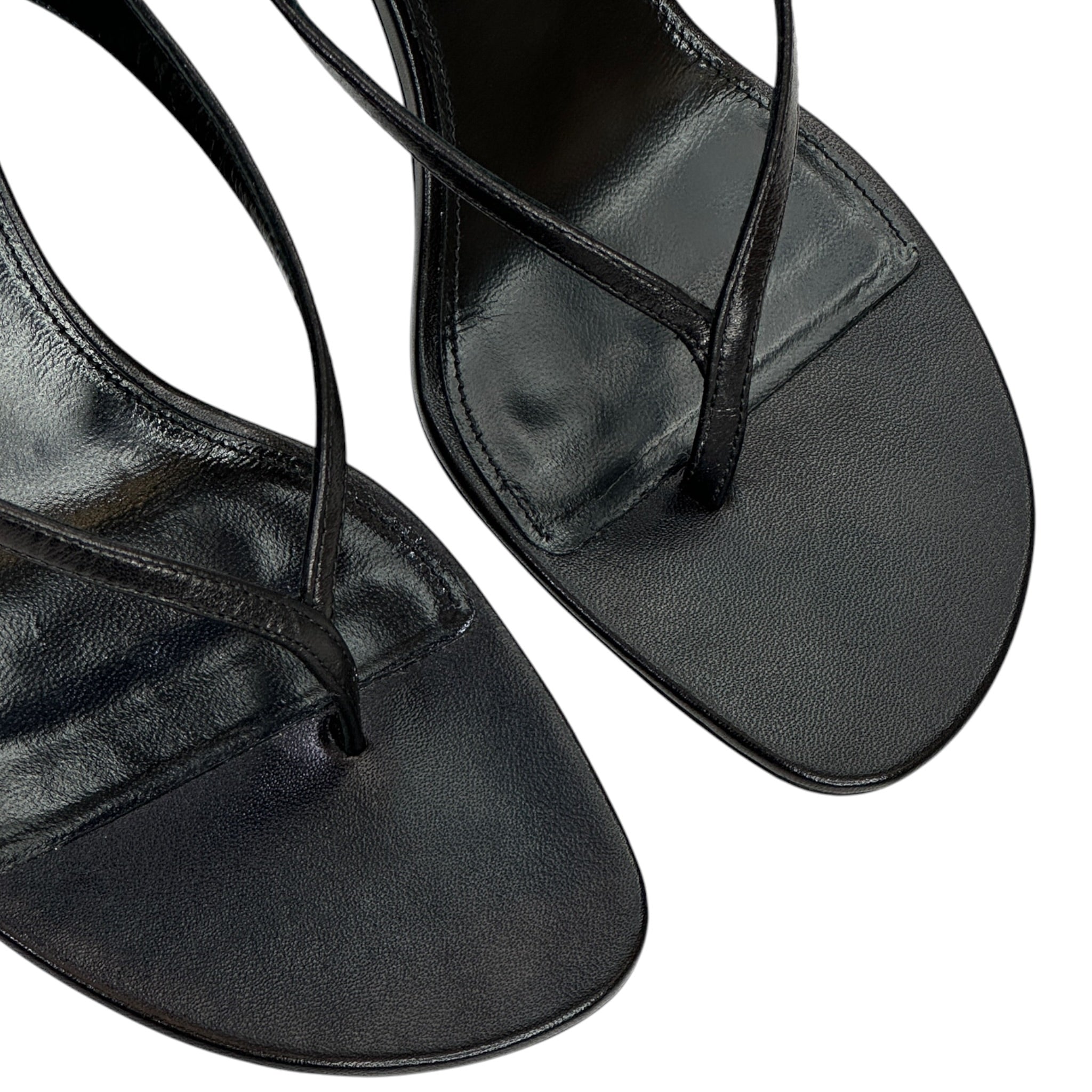 Saint Laurent Sue Thong Mule Sandals Black Leather Size EU 37