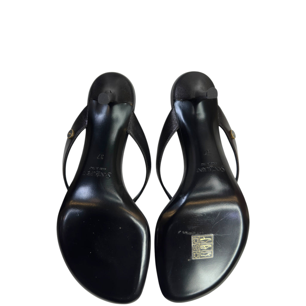 Saint Laurent Sue Thong Mule Sandals Black Leather Size EU 37