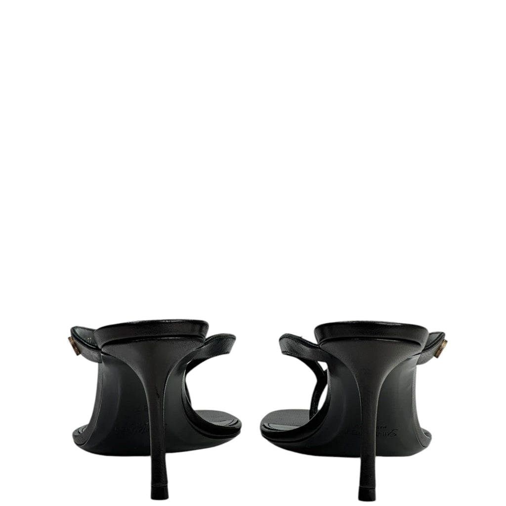 Saint Laurent Sue Thong Mule Sandals Black Leather Size EU 37