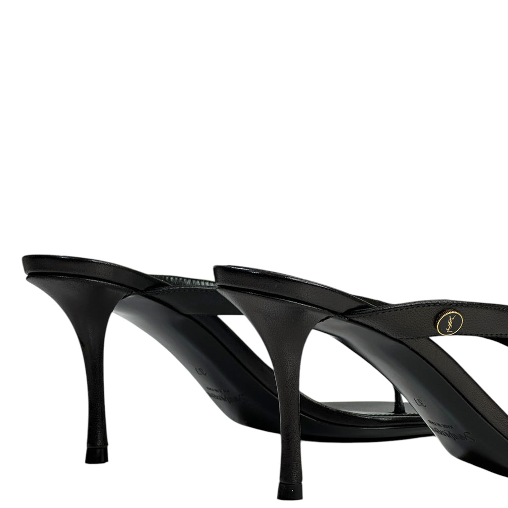 Saint Laurent Sue Thong Mule Sandals Black Leather Size EU 37