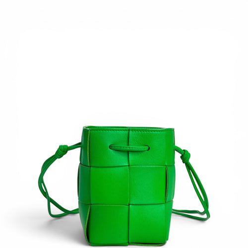 Bottega Veneta Cassette Bucket Bag Woven Green Leather