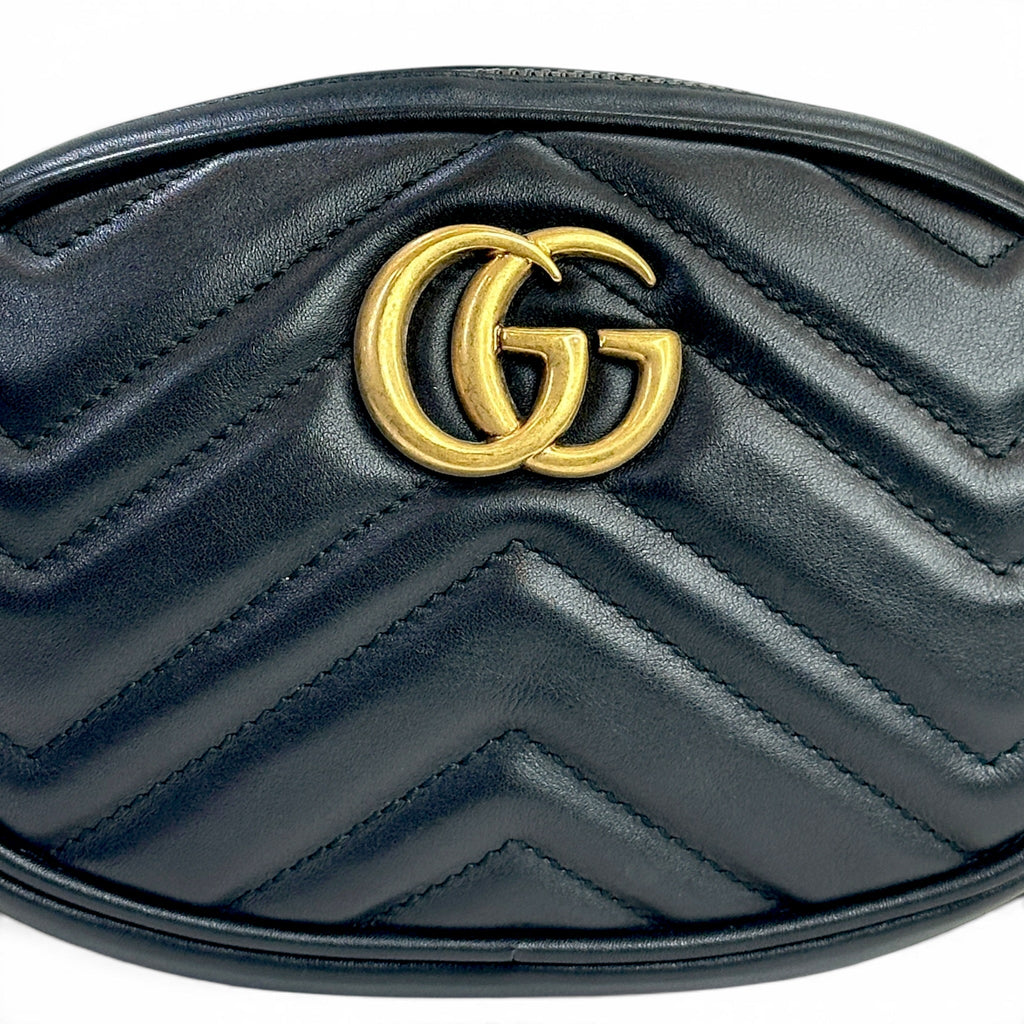 Gucci GG Marmont Oval Handbag Black Leather