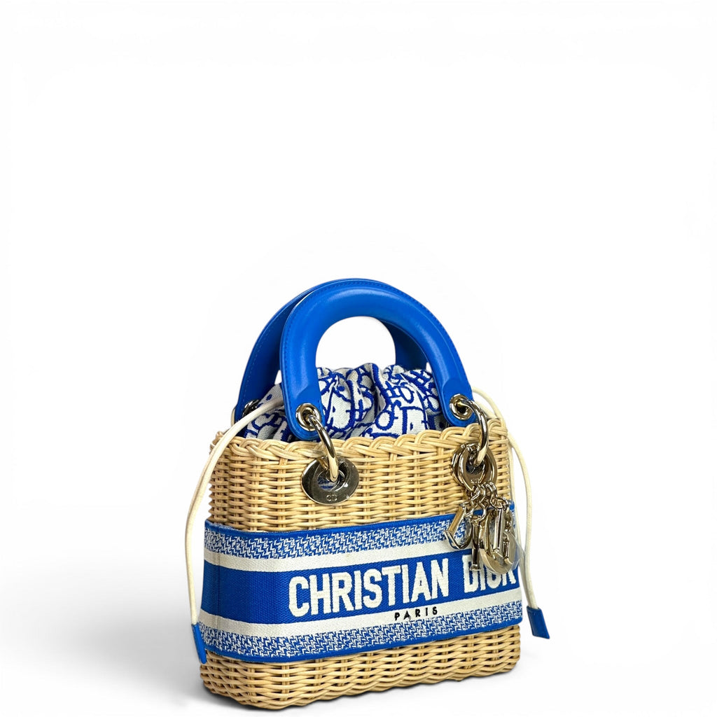 Christian Dior Lady Dior Mini Blue Wicker Oblique Jacquard