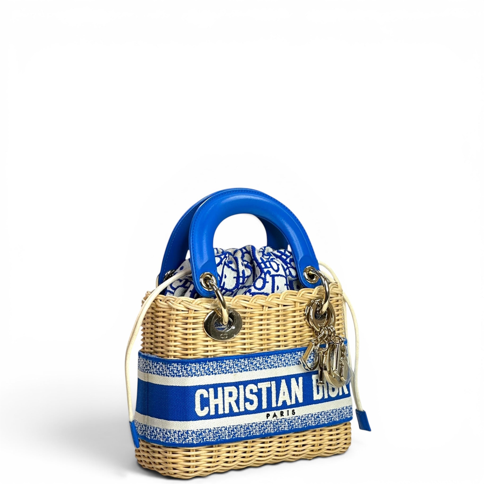 Christian Dior Lady Dior Mini Blue Wicker Oblique Jacquard
