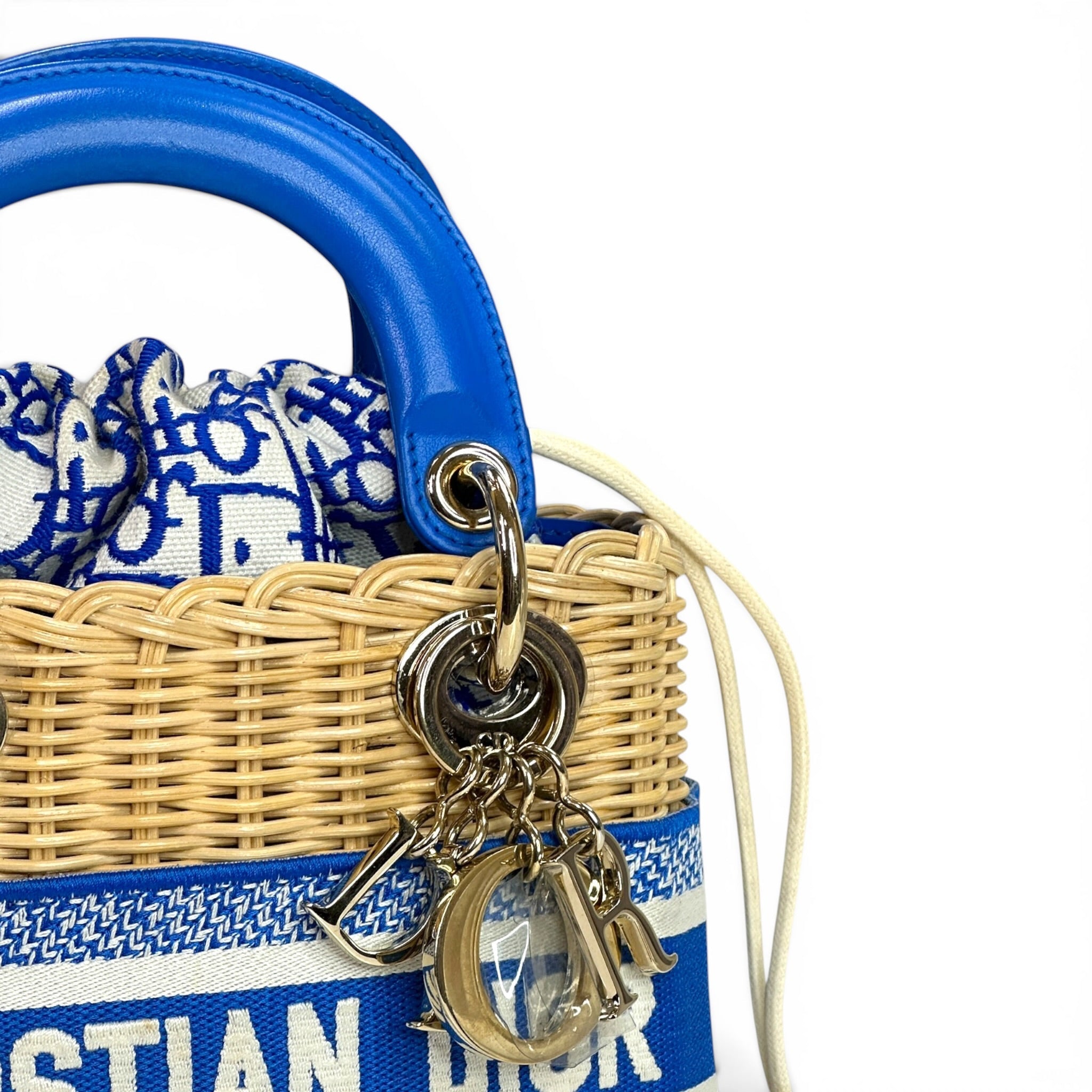 Christian Dior Lady Dior Mini Blue Wicker Oblique Jacquard