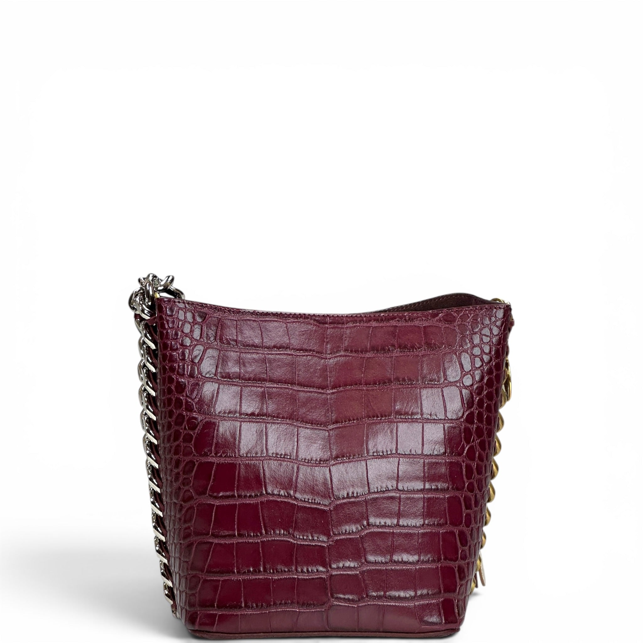 Stella McCartney Frayme Bucket Bag Burgundy Croc-Effect Embossed