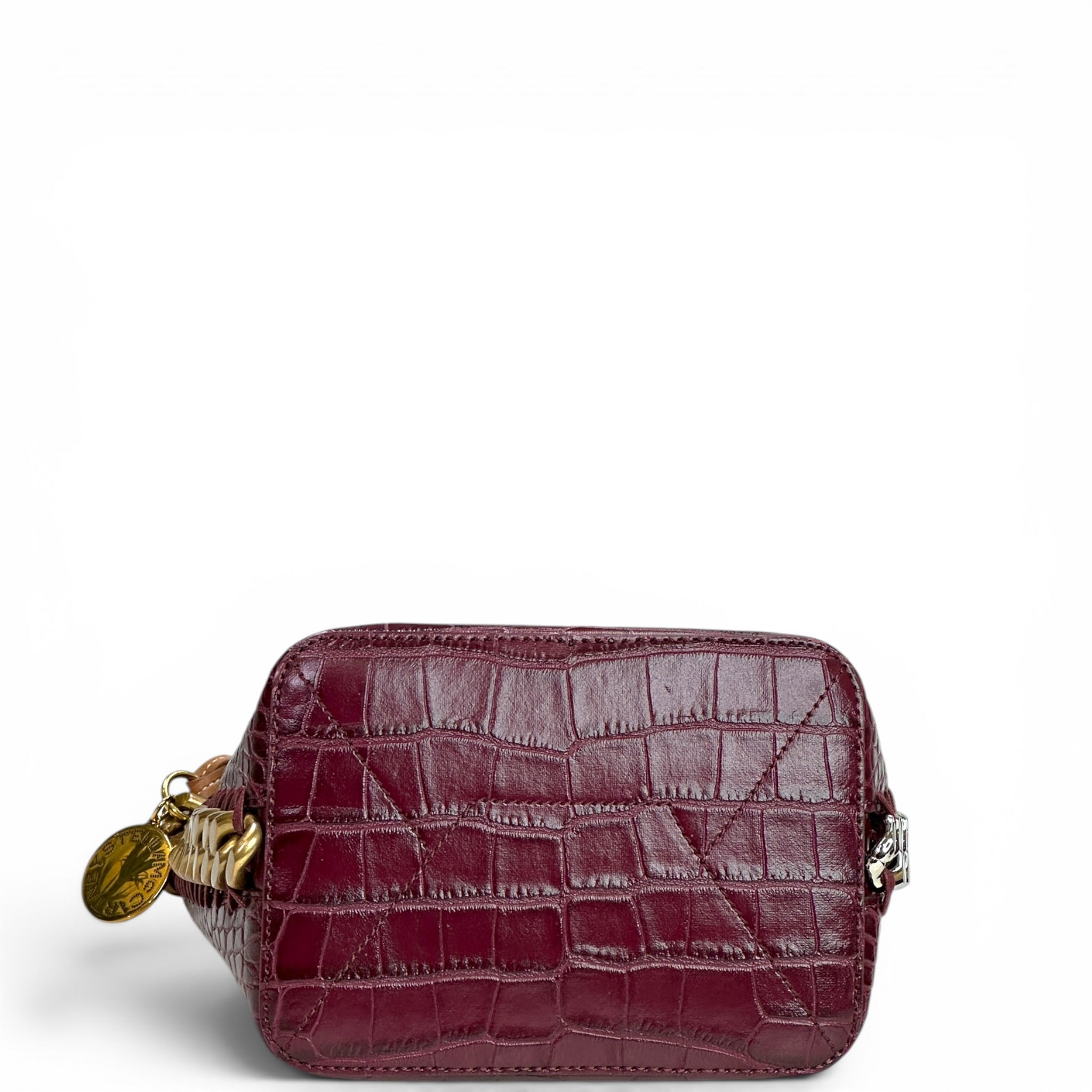Stella McCartney Frayme Bucket Bag Burgundy Croc-Effect Embossed