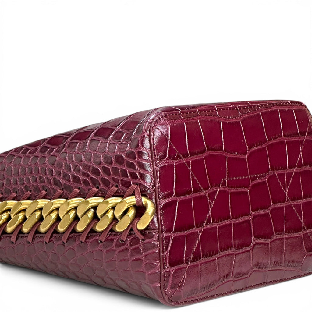 Stella McCartney Frayme Bucket Bag Burgundy Croc-Effect Embossed