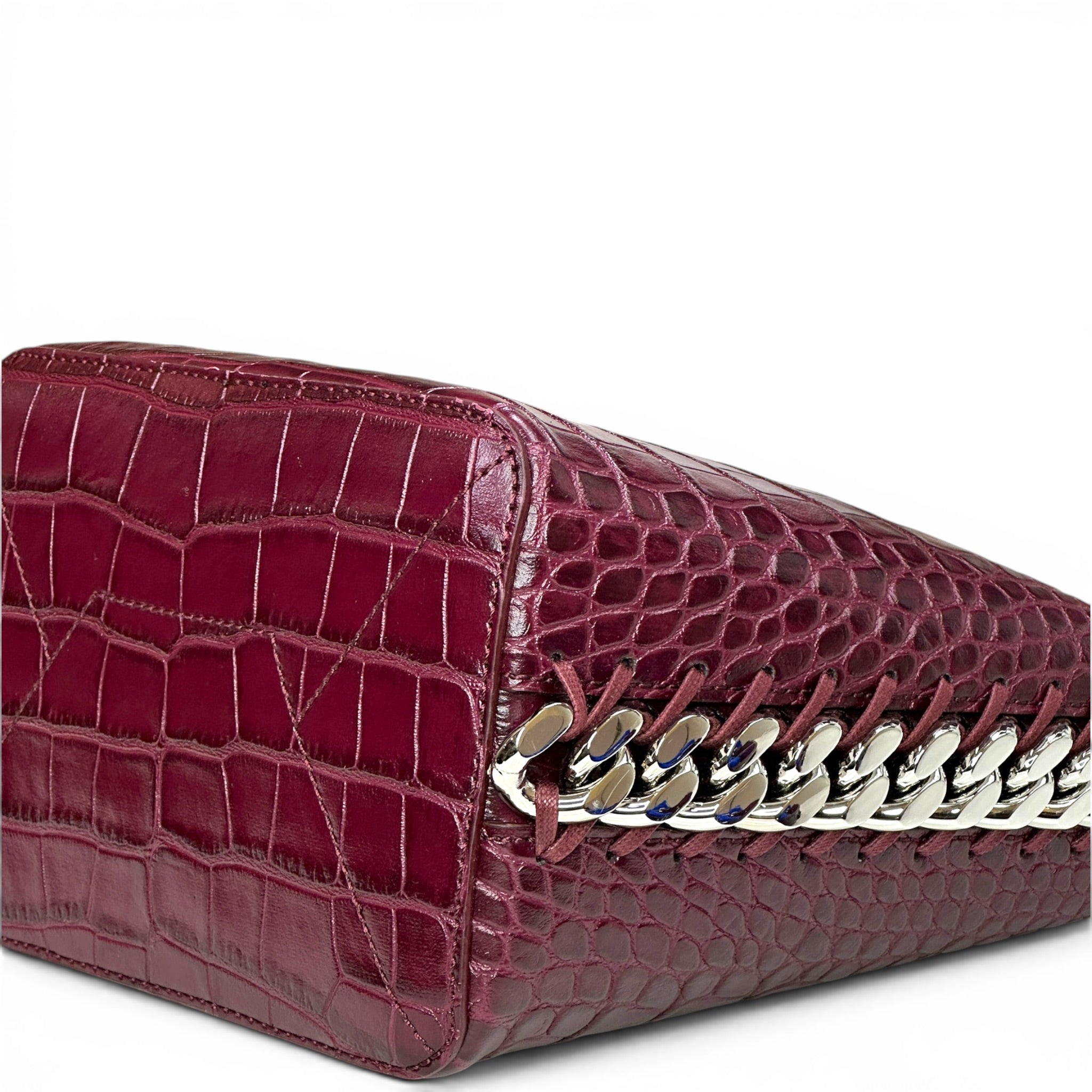 Stella McCartney Frayme Bucket Bag Burgundy Croc-Effect Embossed