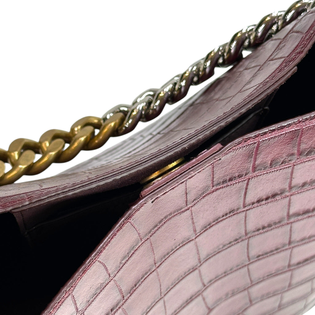 Stella McCartney Frayme Bucket Bag Burgundy Croc-Effect Embossed