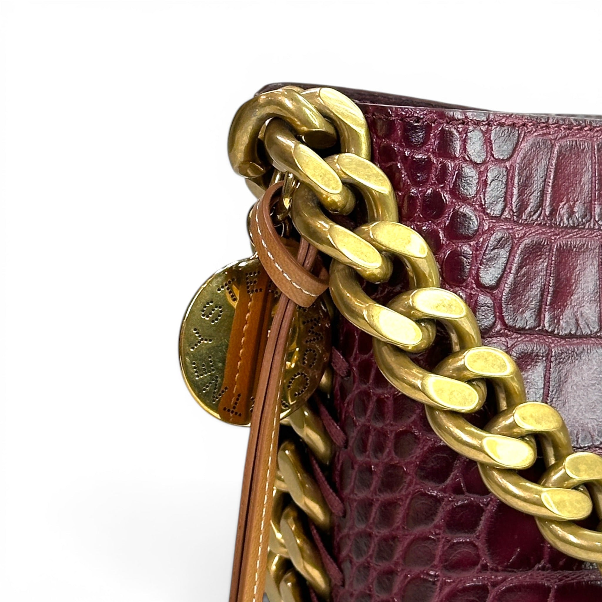 Stella McCartney Frayme Bucket Bag Burgundy Croc-Effect Embossed