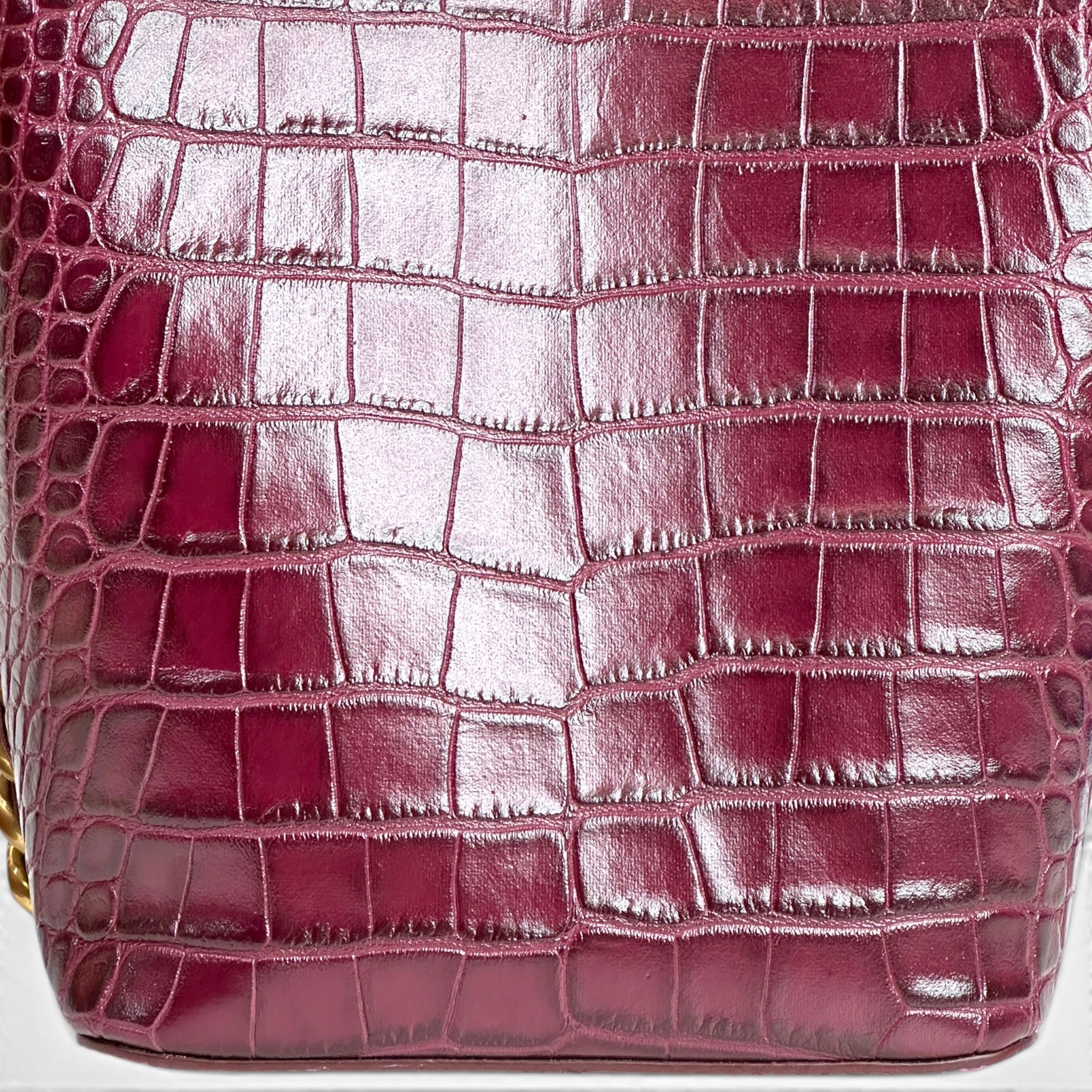Stella McCartney Frayme Bucket Bag Burgundy Croc-Effect Embossed
