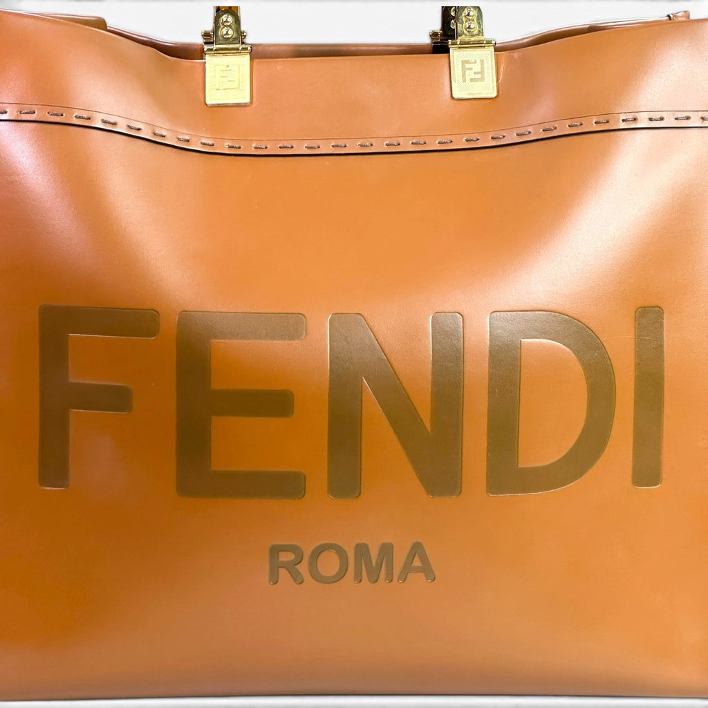 Fendi Sunshine Tote Medium Brown Leather