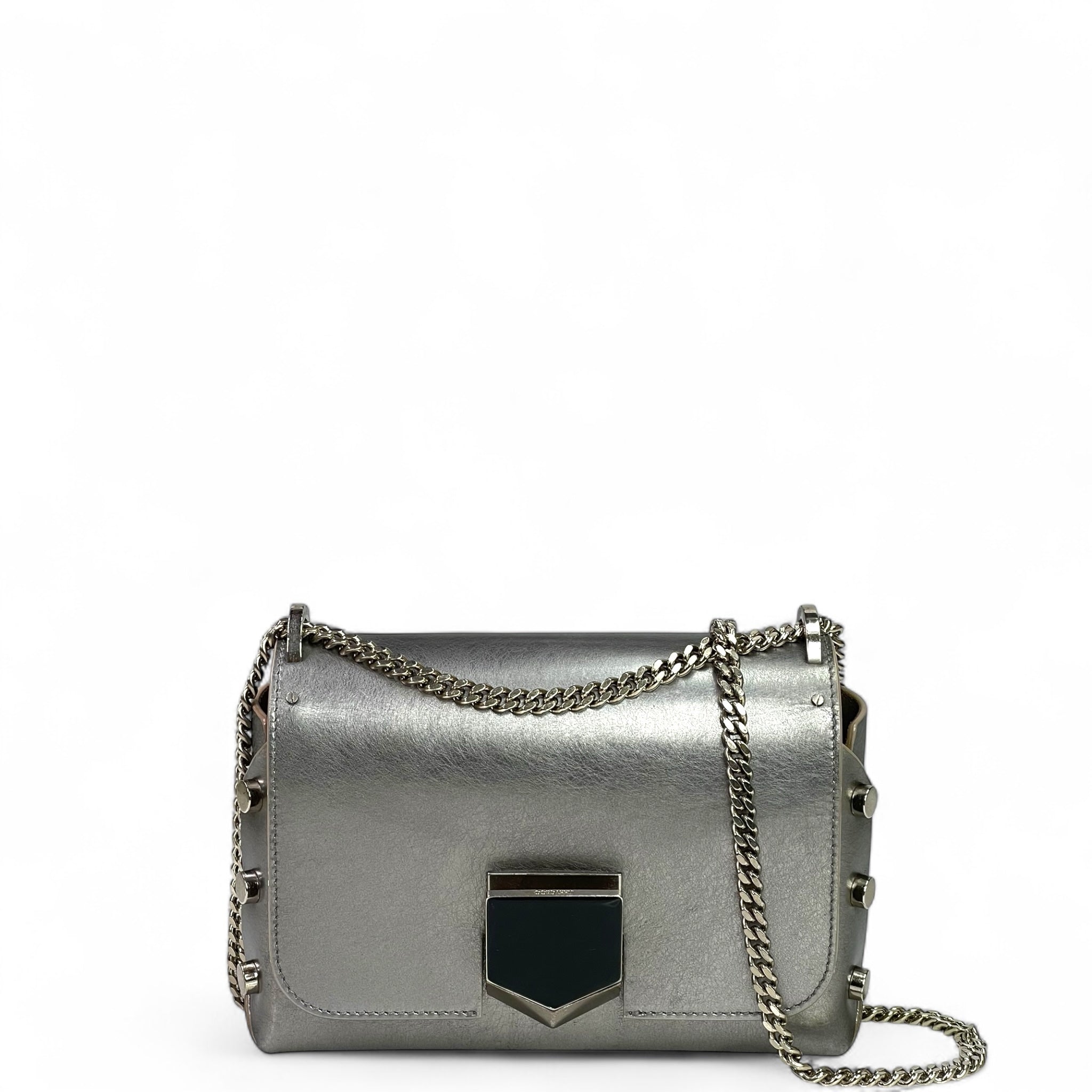 Jimmy Choo Lockett Petite Bag Vintage Silver Metallic Leather