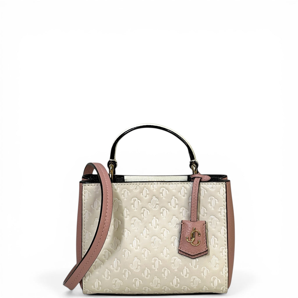 Jimmy Choo Varenne Top Handle Mini Bag Pink/White Embossed Leather