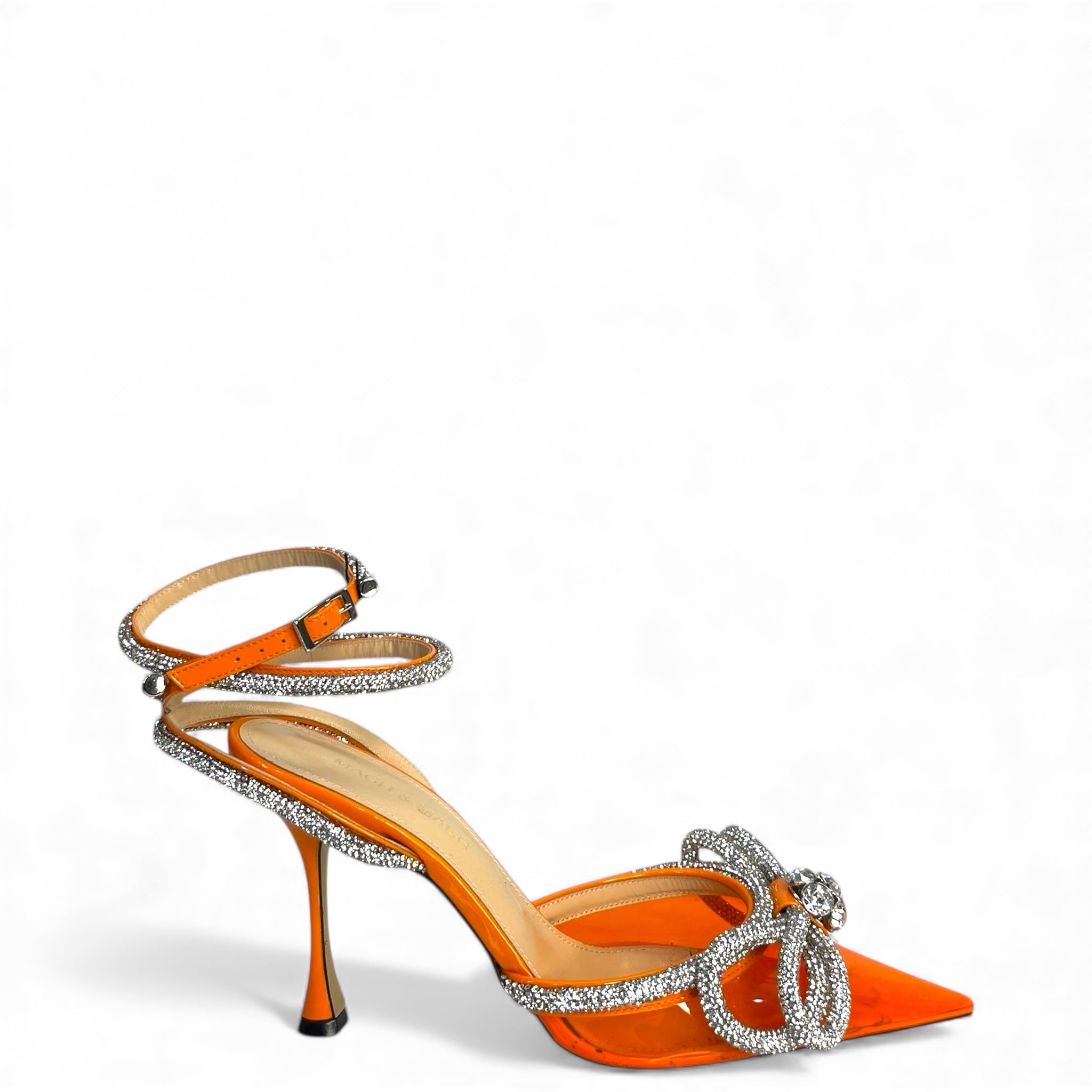Mach & Mach Double Bow Silk-Satin Orange Pumps EU 36