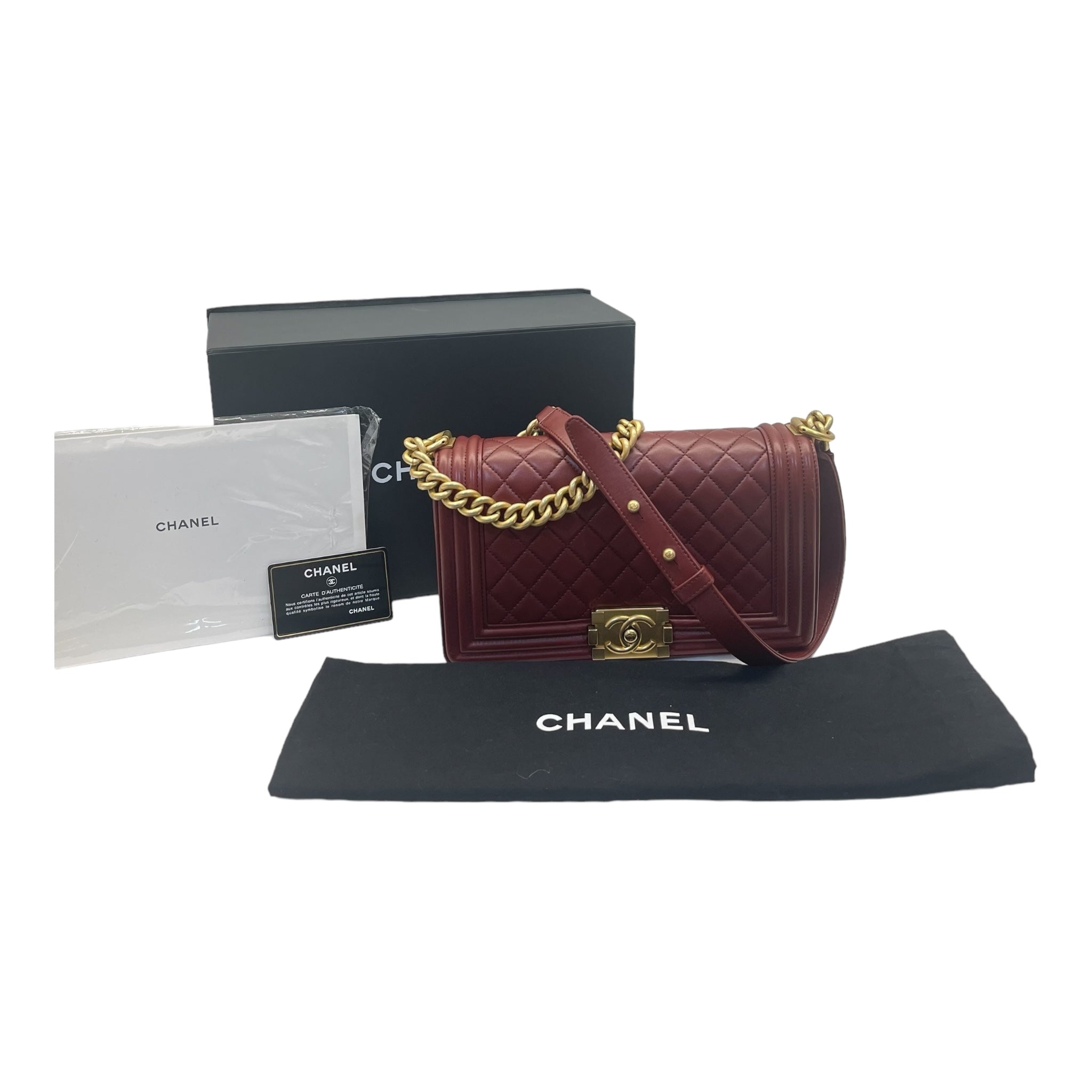 Chanel Boy Flap Red Bag Medium Calfskin Quilted