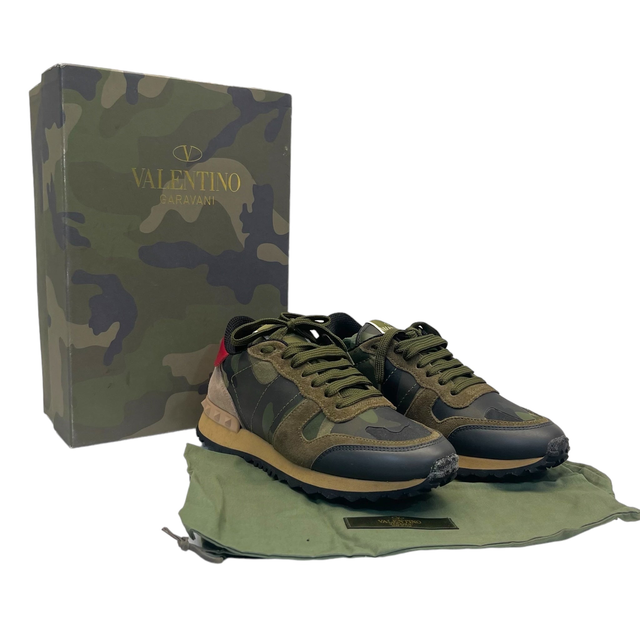 Valentino Multicolor Camo Print Leather and Suede Rockrunner Sneakers Size EU 35