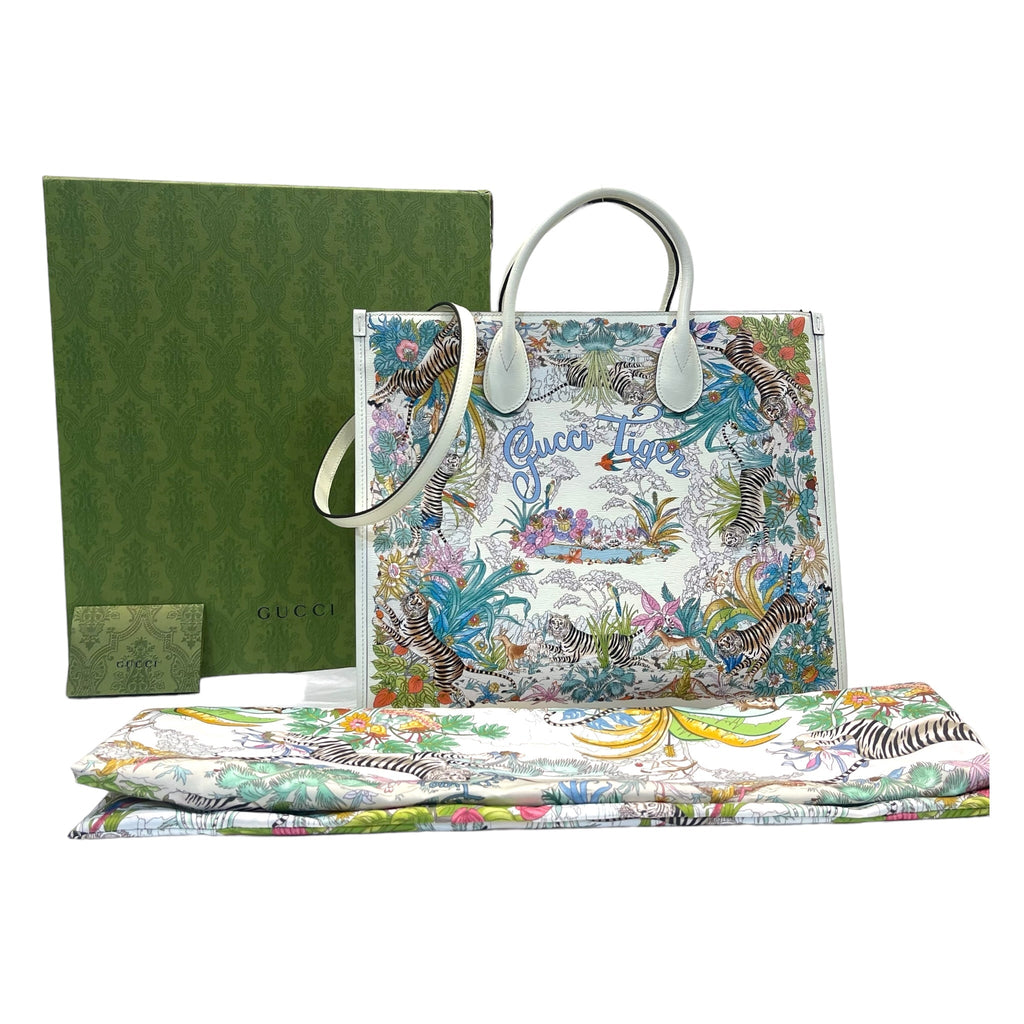 Gucci Tiger Medium Tote Shanghai Savanah White Multicolor