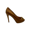 Gucci Metallic Leather Horsebit Peep Toe Platform Pumps Size EU 38.5