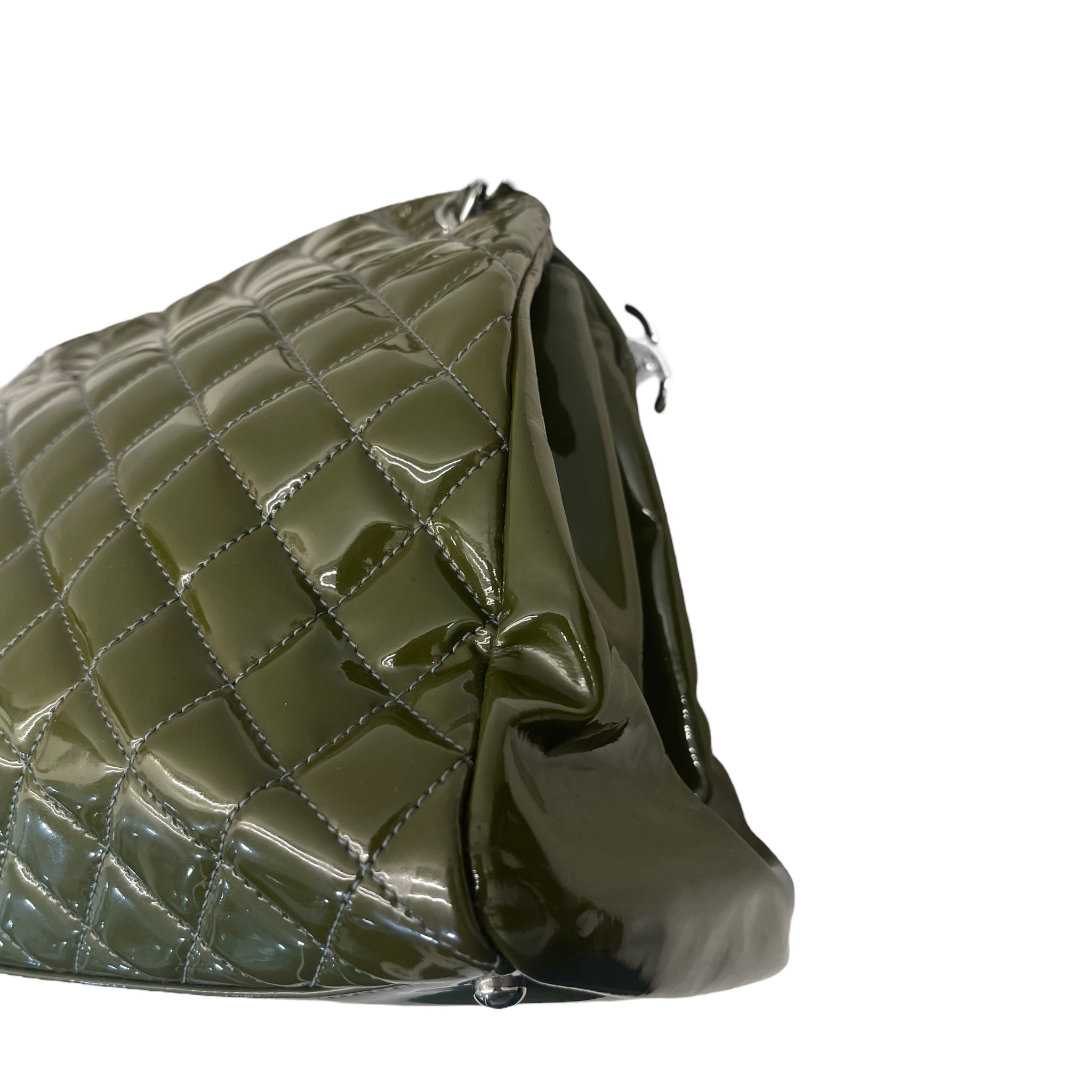 Chanel Moose Green Quilted Patent Leather Large Just Mademoiselle Bowling Bag
