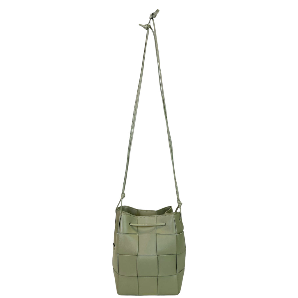 Bottega Veneta Small Cassette Bucket Bag Green Leather