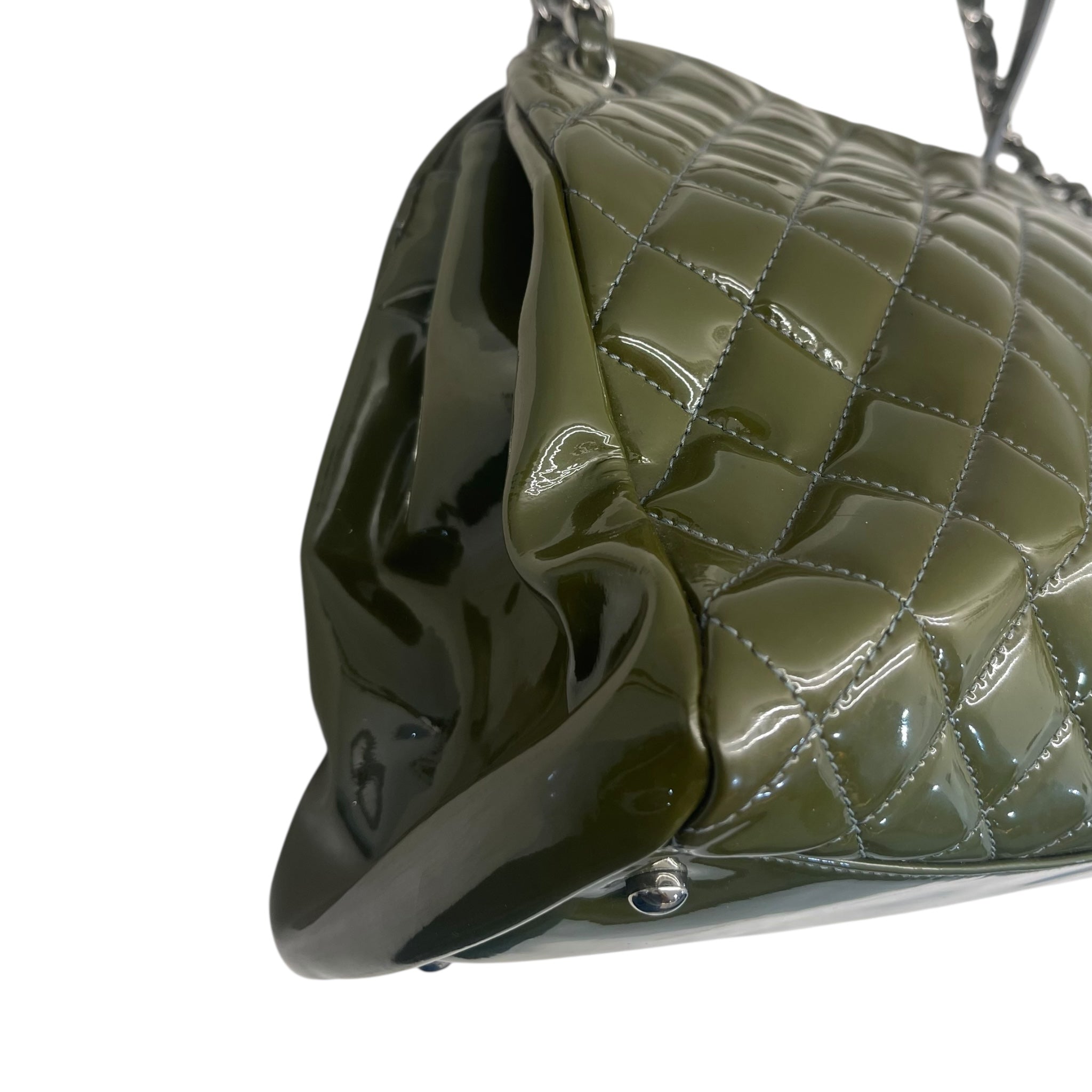 Chanel Moose Green Quilted Patent Leather Large Just Mademoiselle Bowling Bag