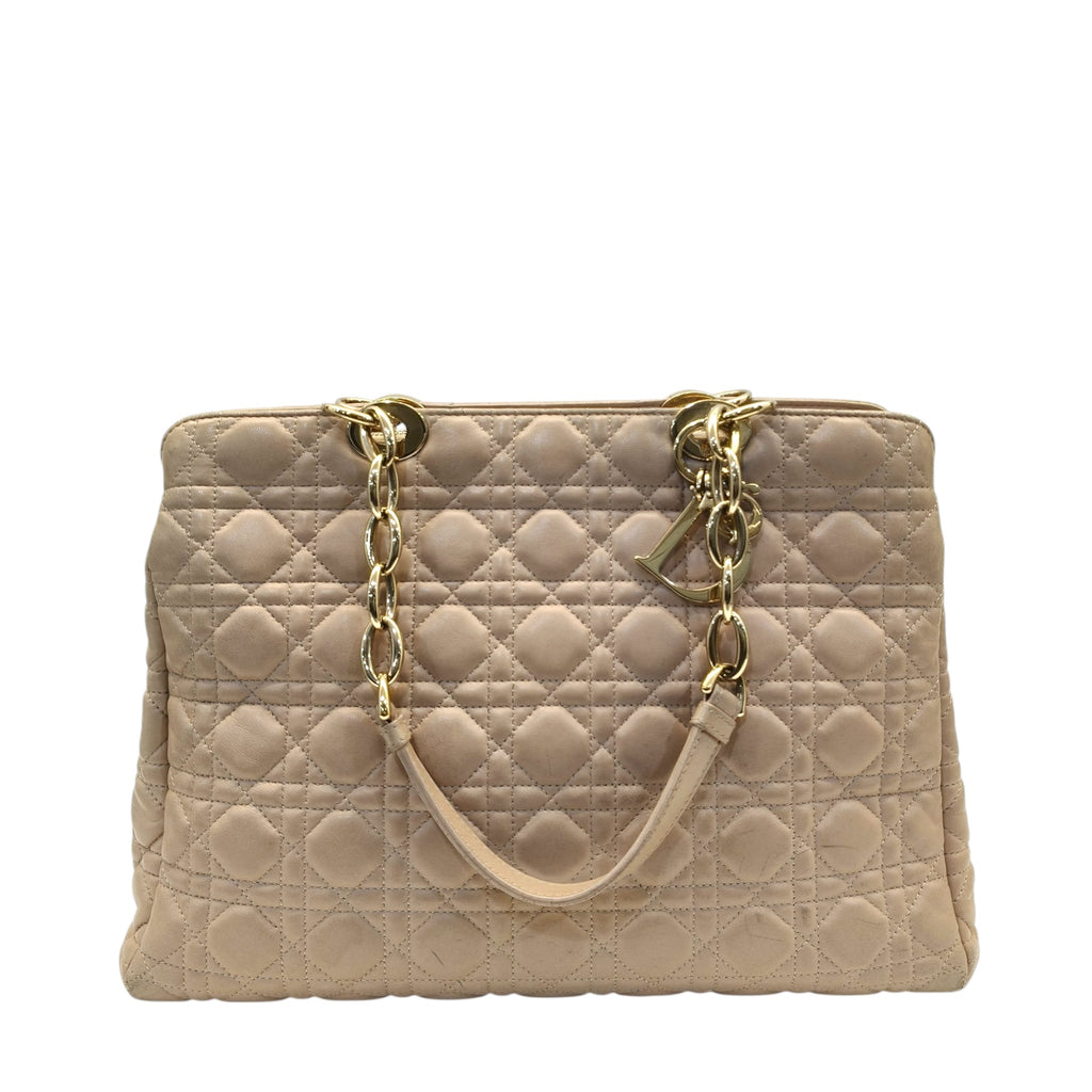 Dior Pink Cannage Quilted Soft Leather Medium Shopping Tote Bag