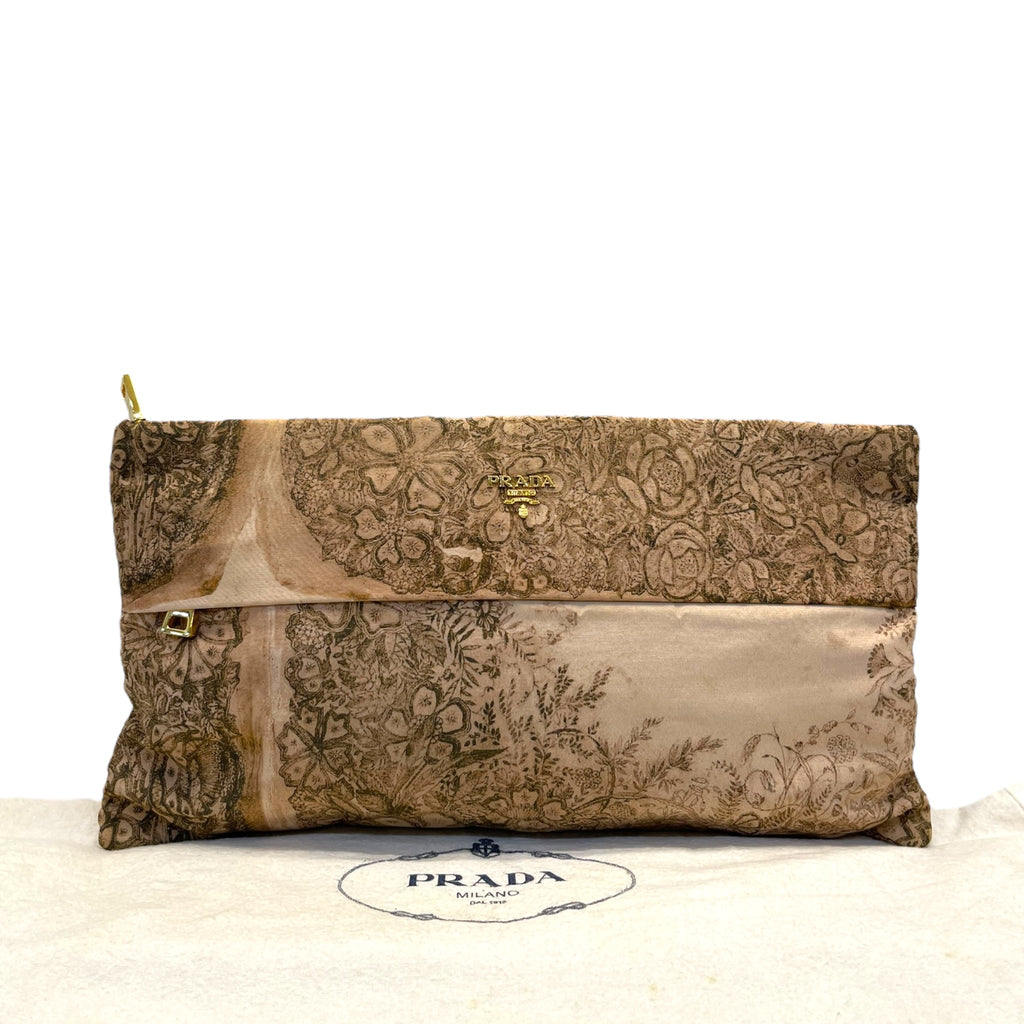 Prada Silk Faille Oversized Floral Zip Clutch Cipria