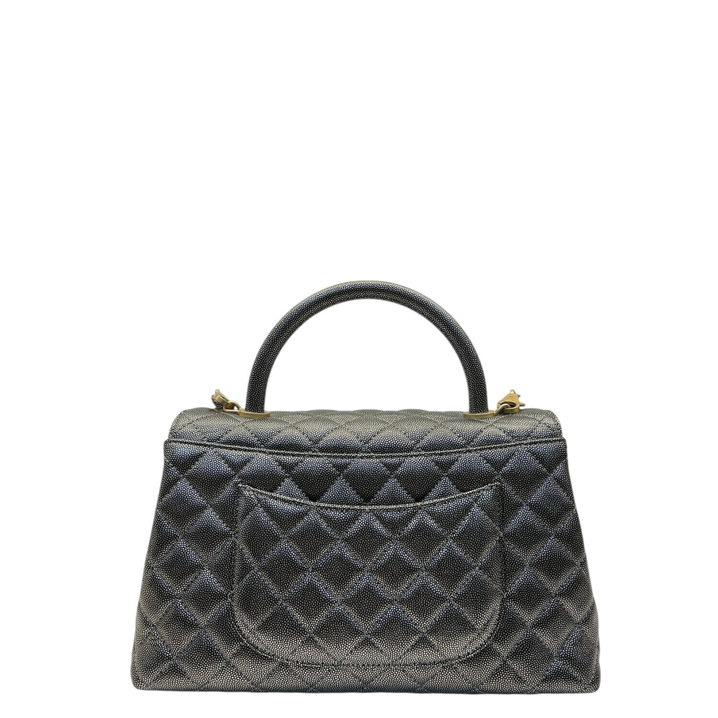 Chanel Grey Caviar Leather Coco Top Handle Bag