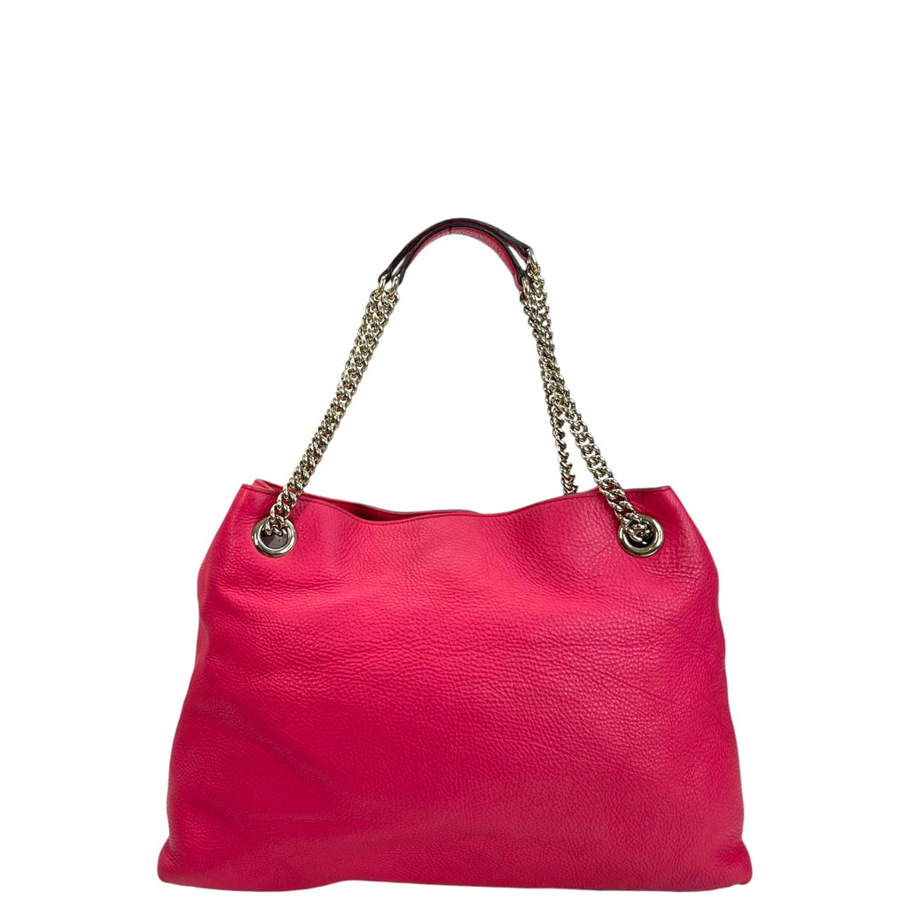Gucci Medium Soho Chain Tote Fuchsia Pebbled Leather