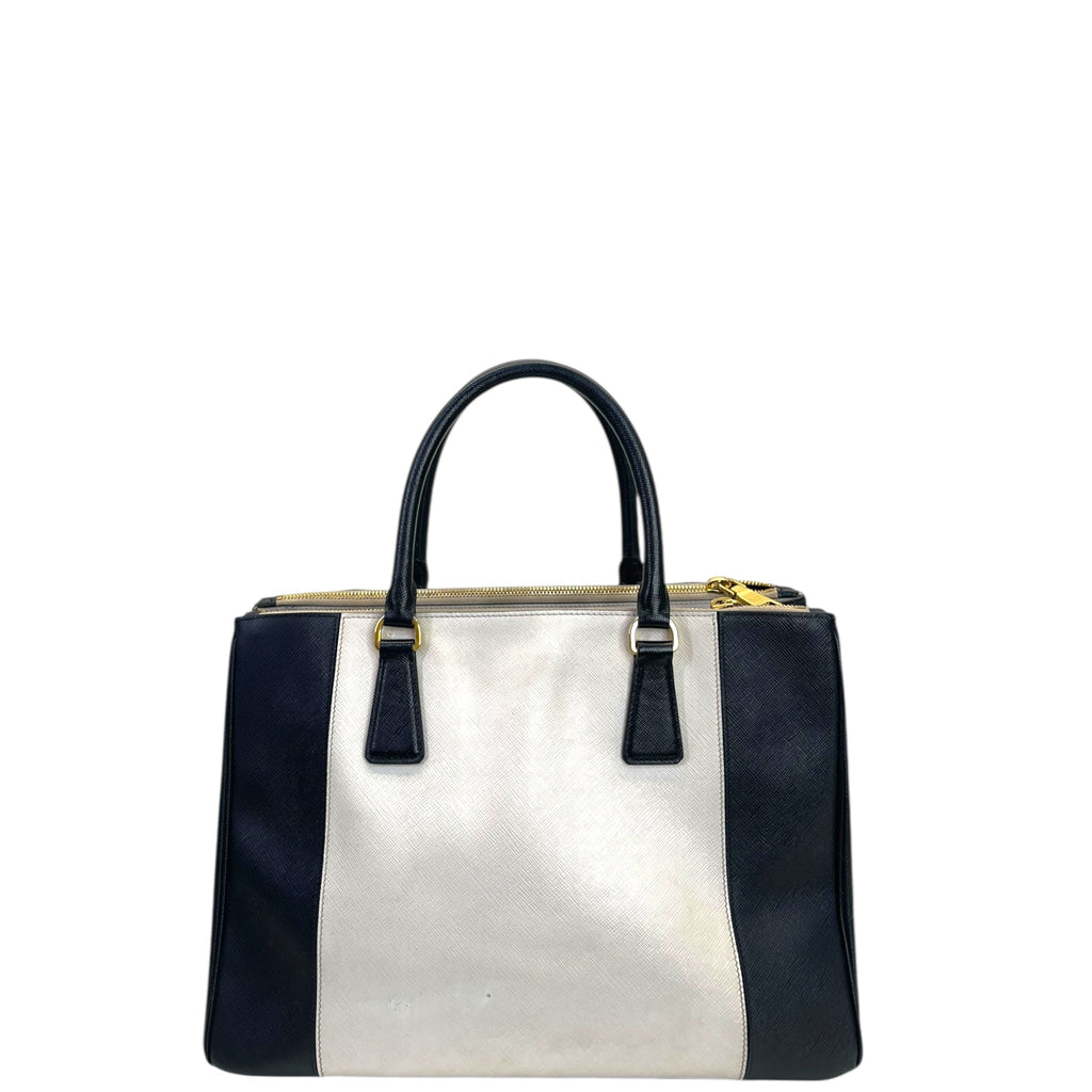 Prada Double Zip Tote Black/White Saffiano Leather