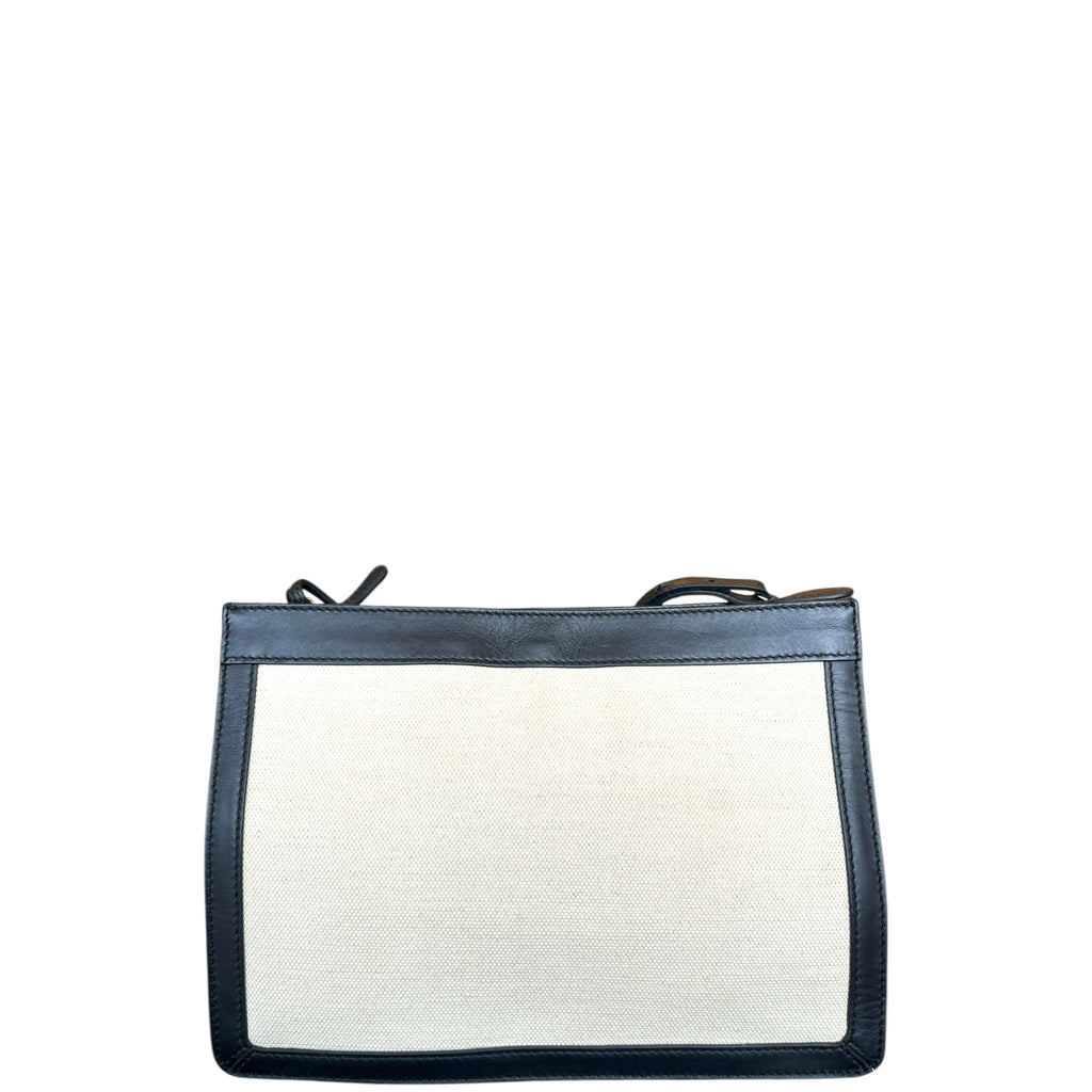 Balenciaga Navy Pochette Bag Beige Canvas/Black Leather Trim