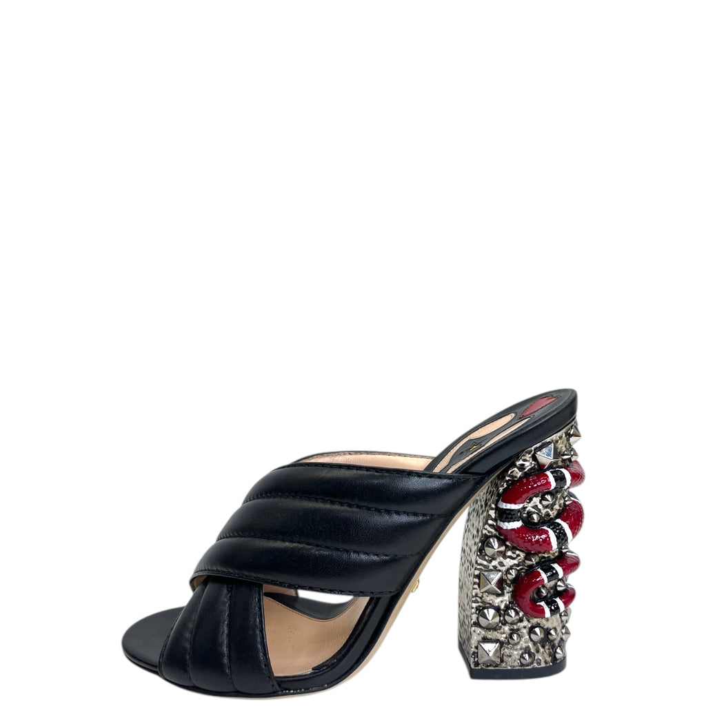 Gucci Webby Slide Sandal Black Quilted Leather Snake Embellished EU 38