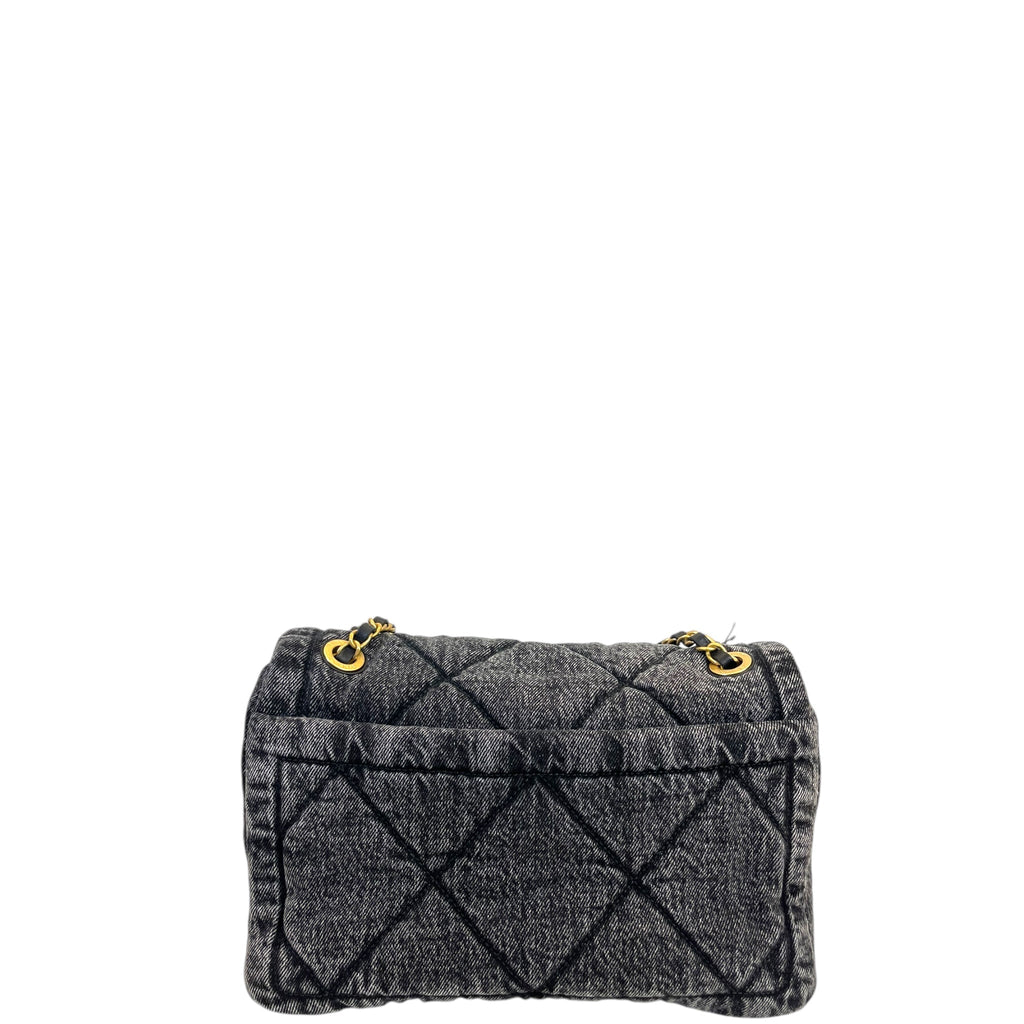 Chanel 25K Large Flap Bag Black Washed Denim