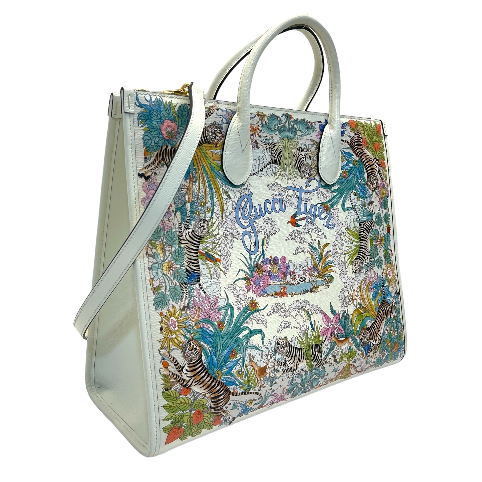 Gucci Tiger Medium Tote Shanghai Savanah White Multicolor