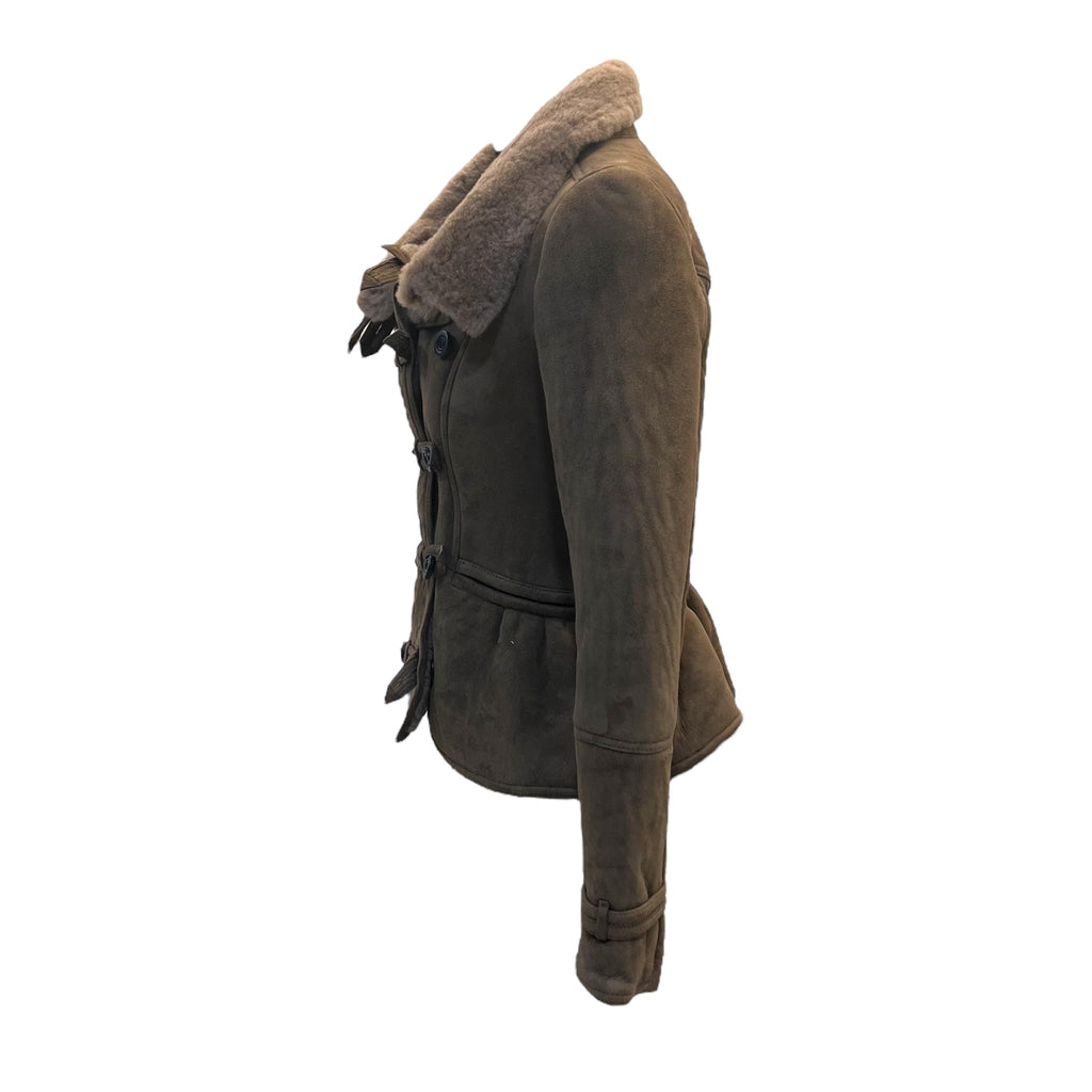 Burberry Prorsum Brown Suede Shearling Motorcycle Jacket