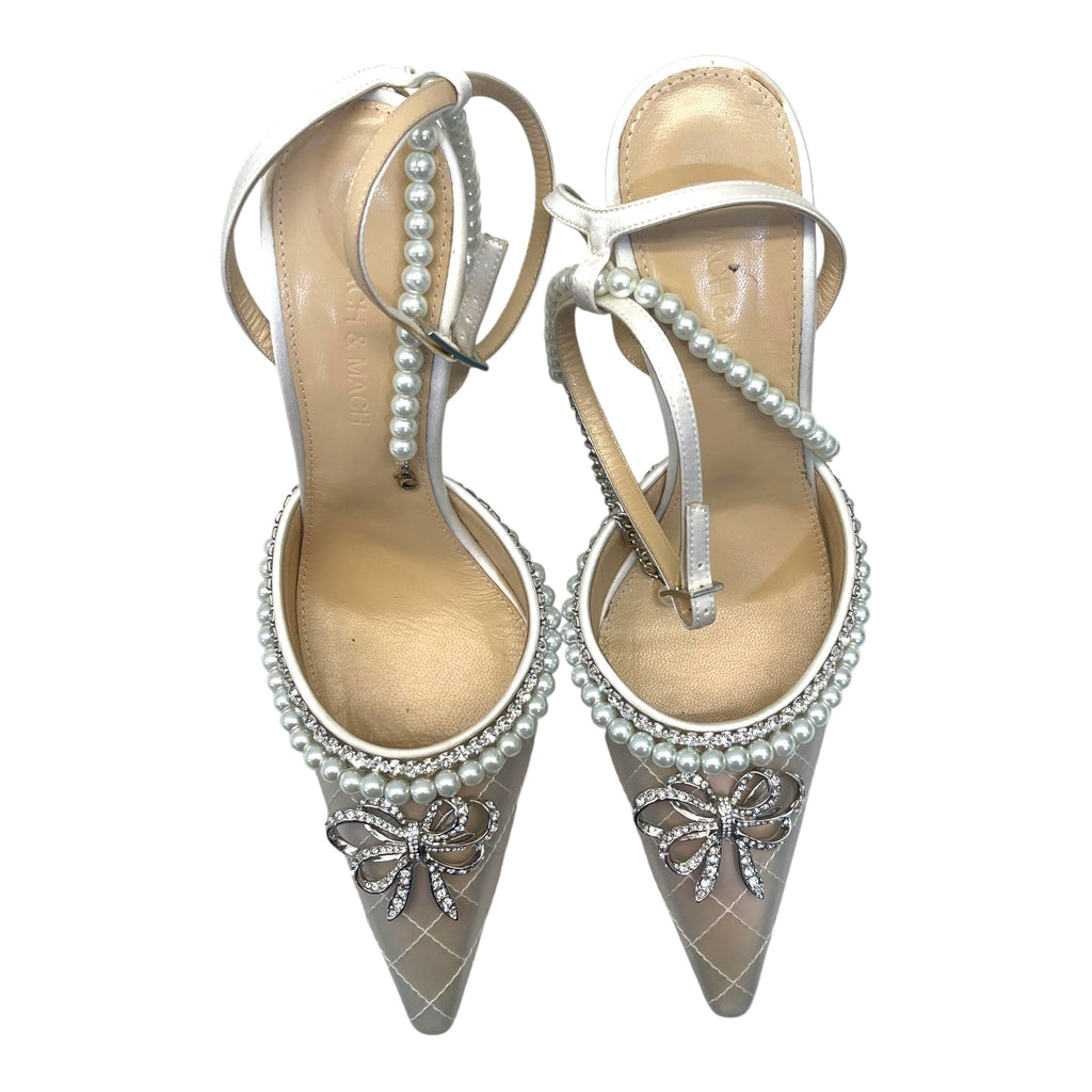 Mach & Mach Bow of Elizabeth Imitation Pearl Iridescent Pointed Toe Pump EU 39