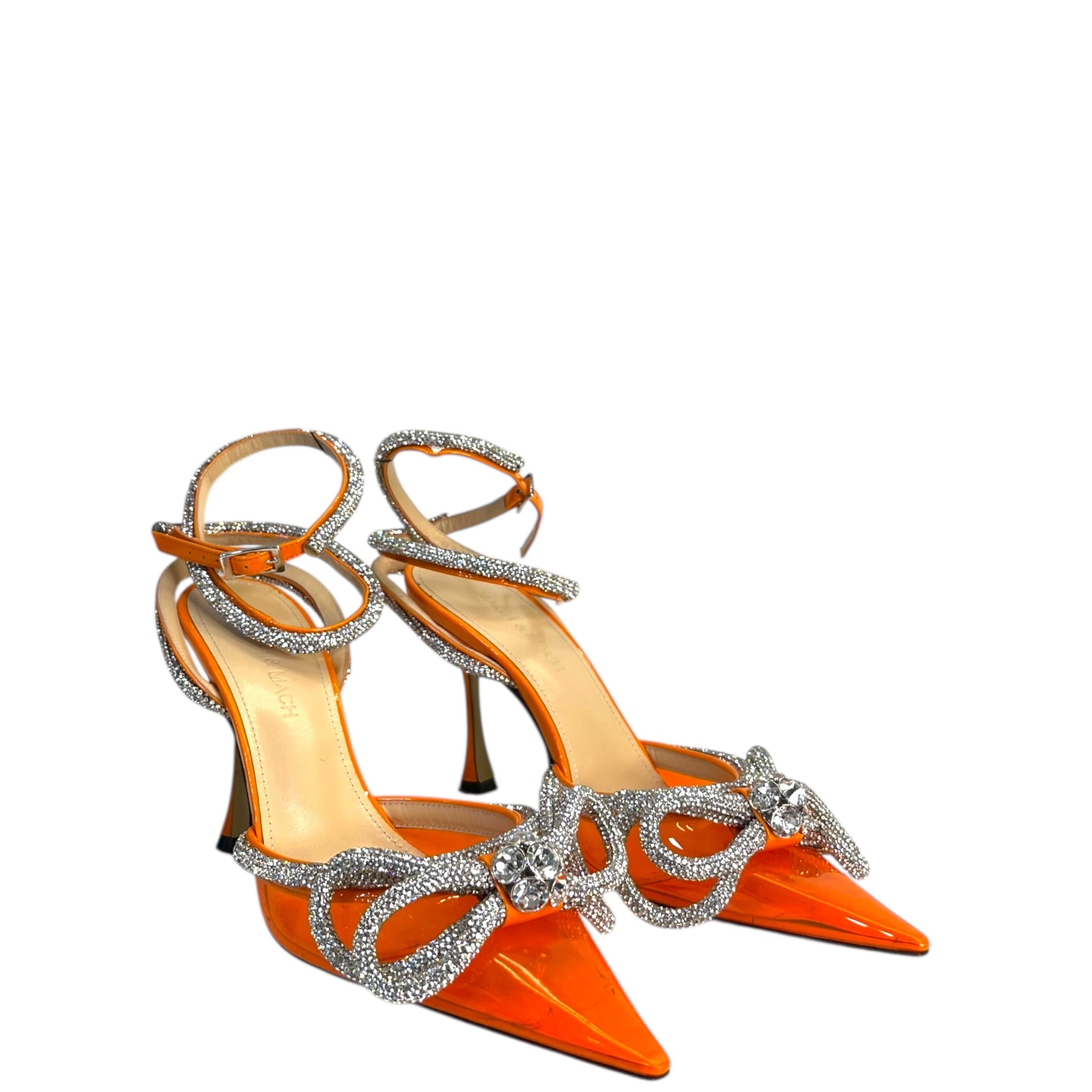Mach & Mach Double Bow Silk-Satin Orange Pumps EU 36